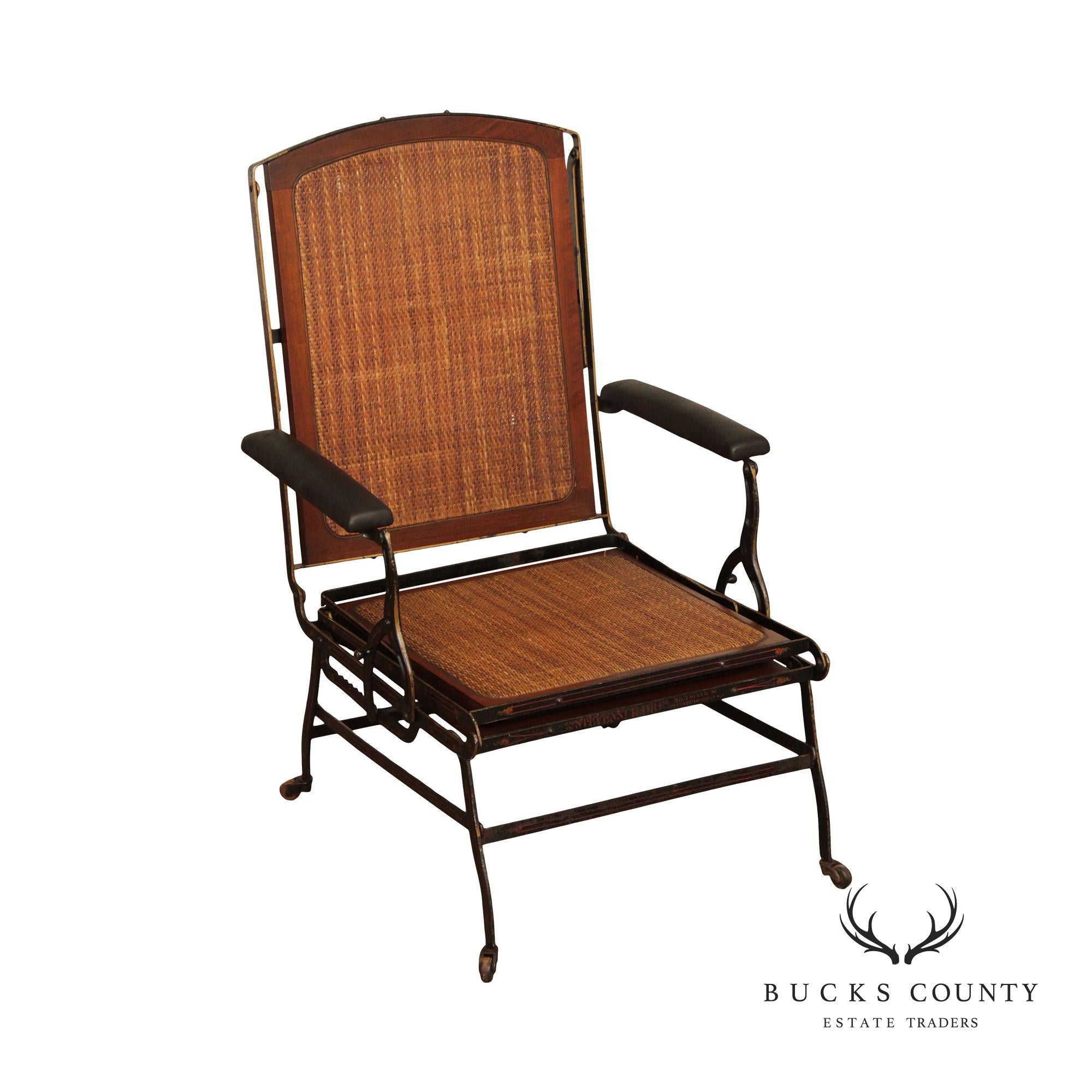 Antique Campaign Cane, Walnut and Iron Adjustable Chaise Lounge Chair
