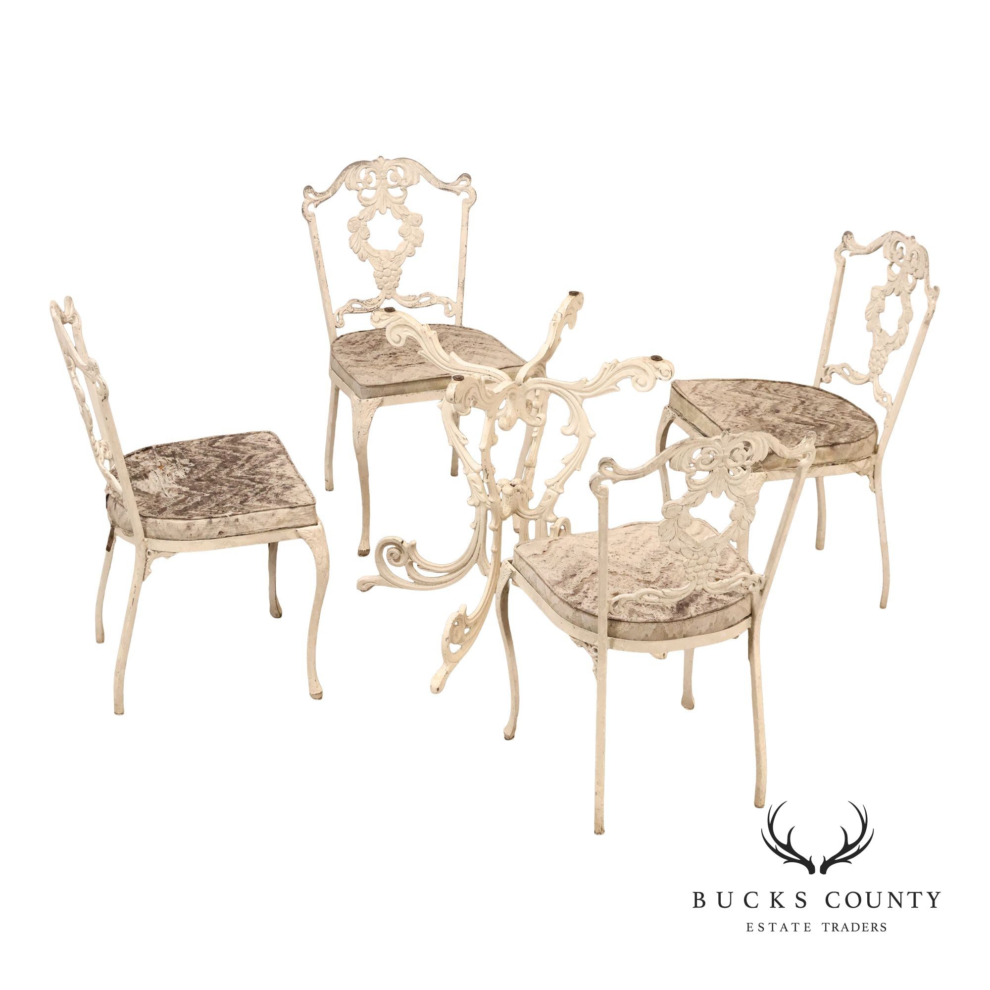 Vintage Cast Aluminum Garden Dining Set With Four Chairs And Table Base