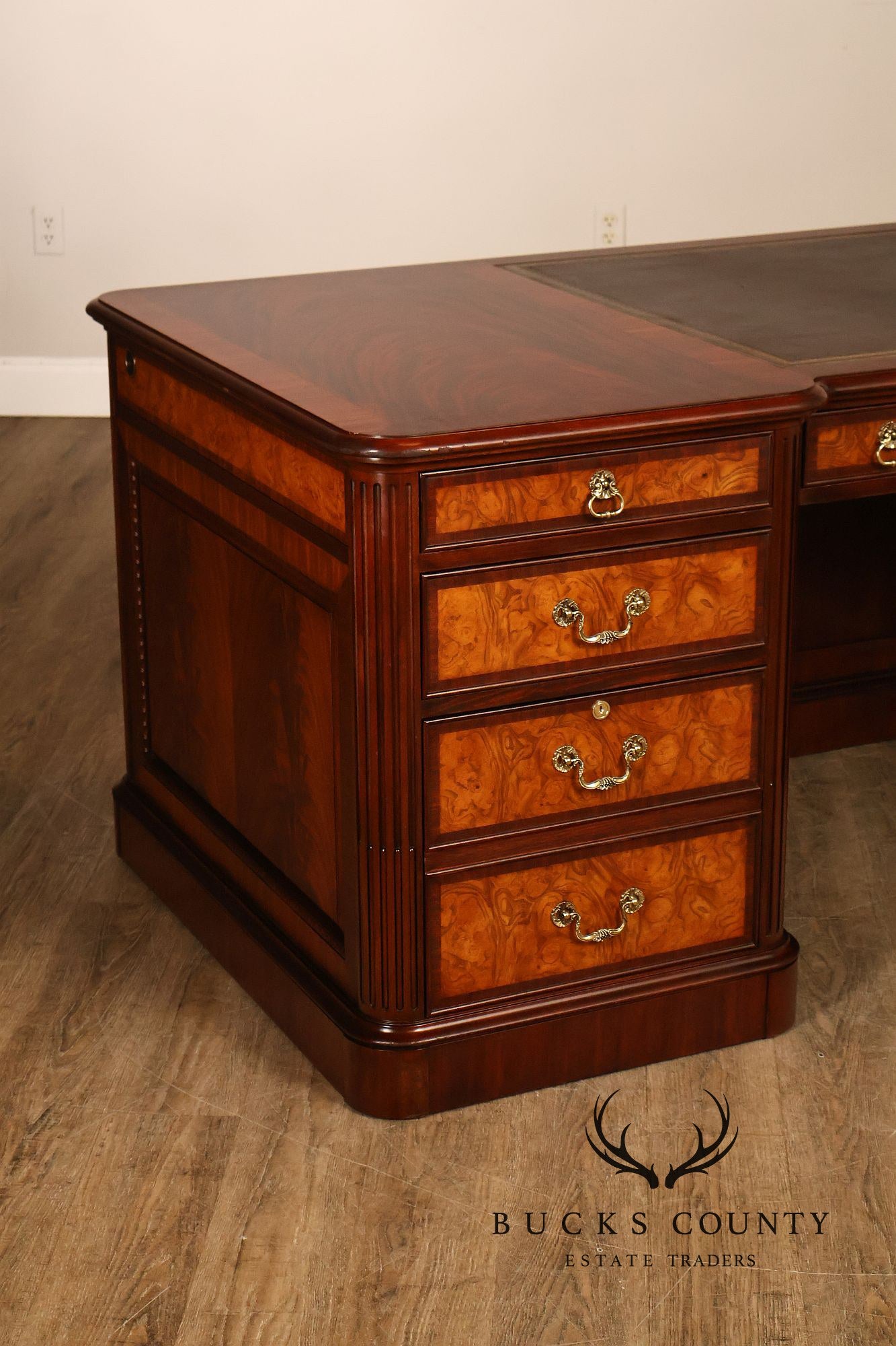 Henkel Harris Mahogany And Burlwood Leather Top Executive Desk