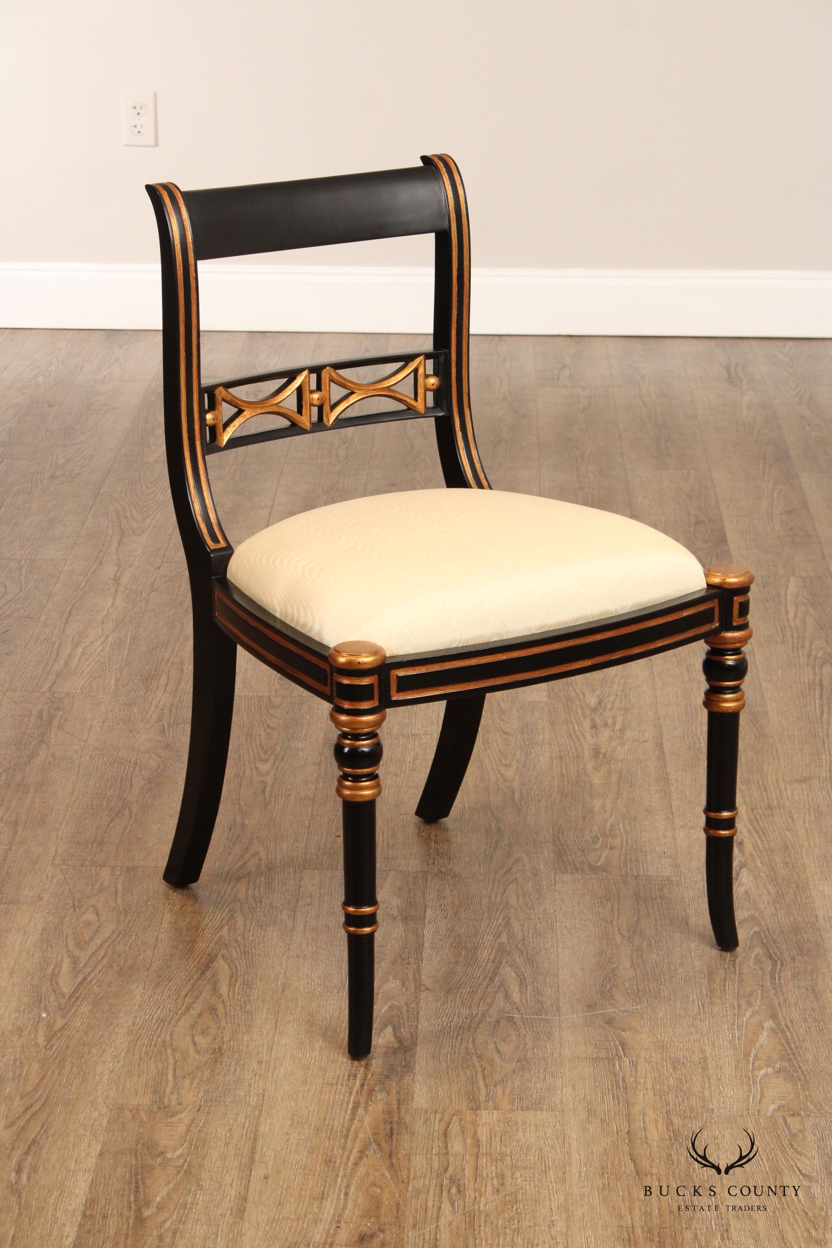 Maitland Smith Regency Style Set of Four Black And Gold Dining Chairs