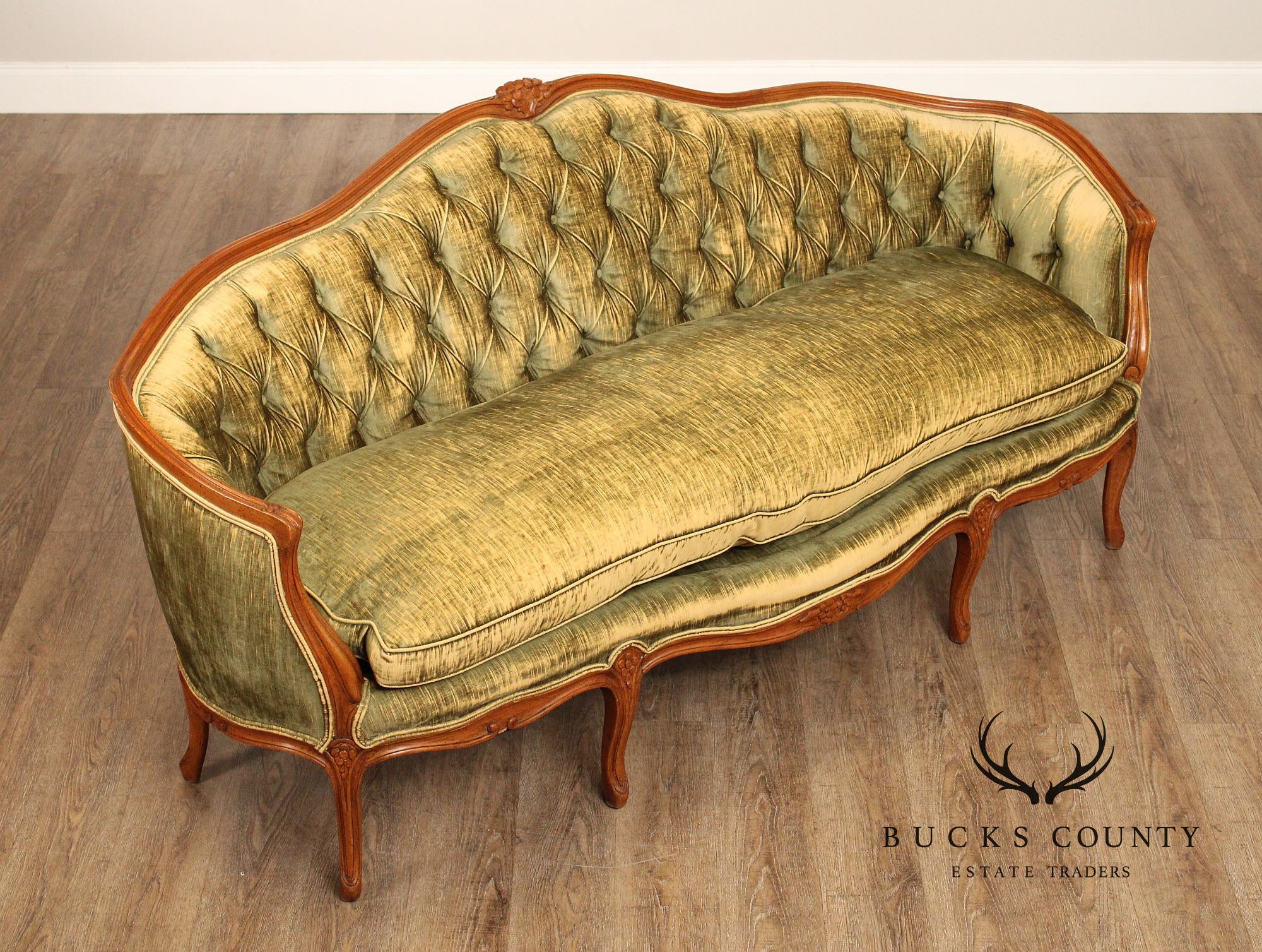 French Louis XV Style Vintage Walnut Frame Sofa