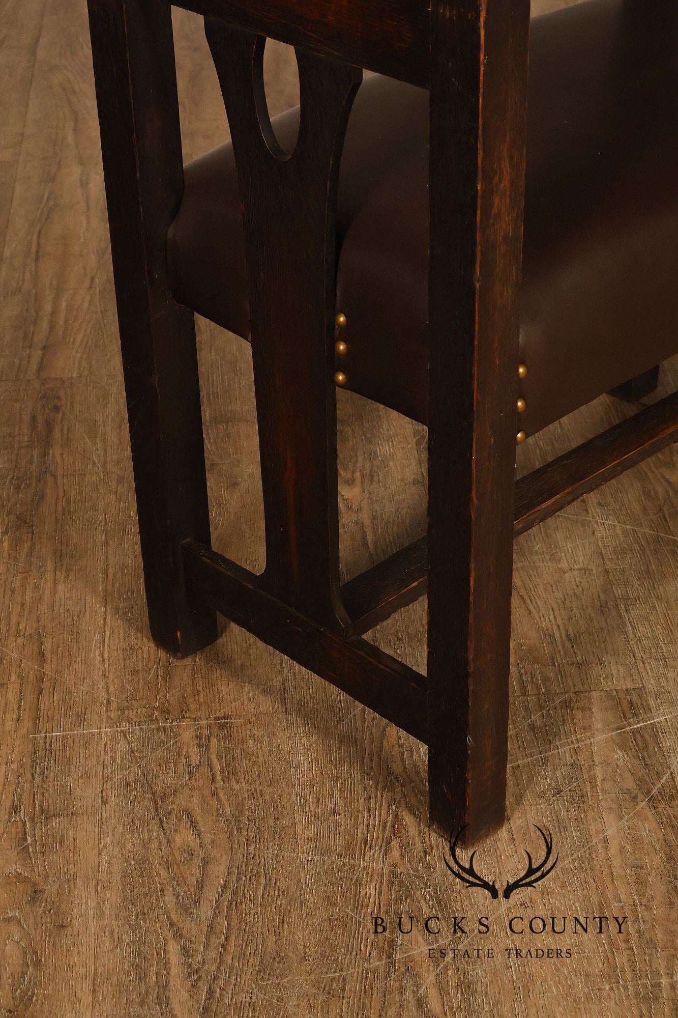 Antique Grand Rapids Arts And Crafts Oak And Leather Window Seat