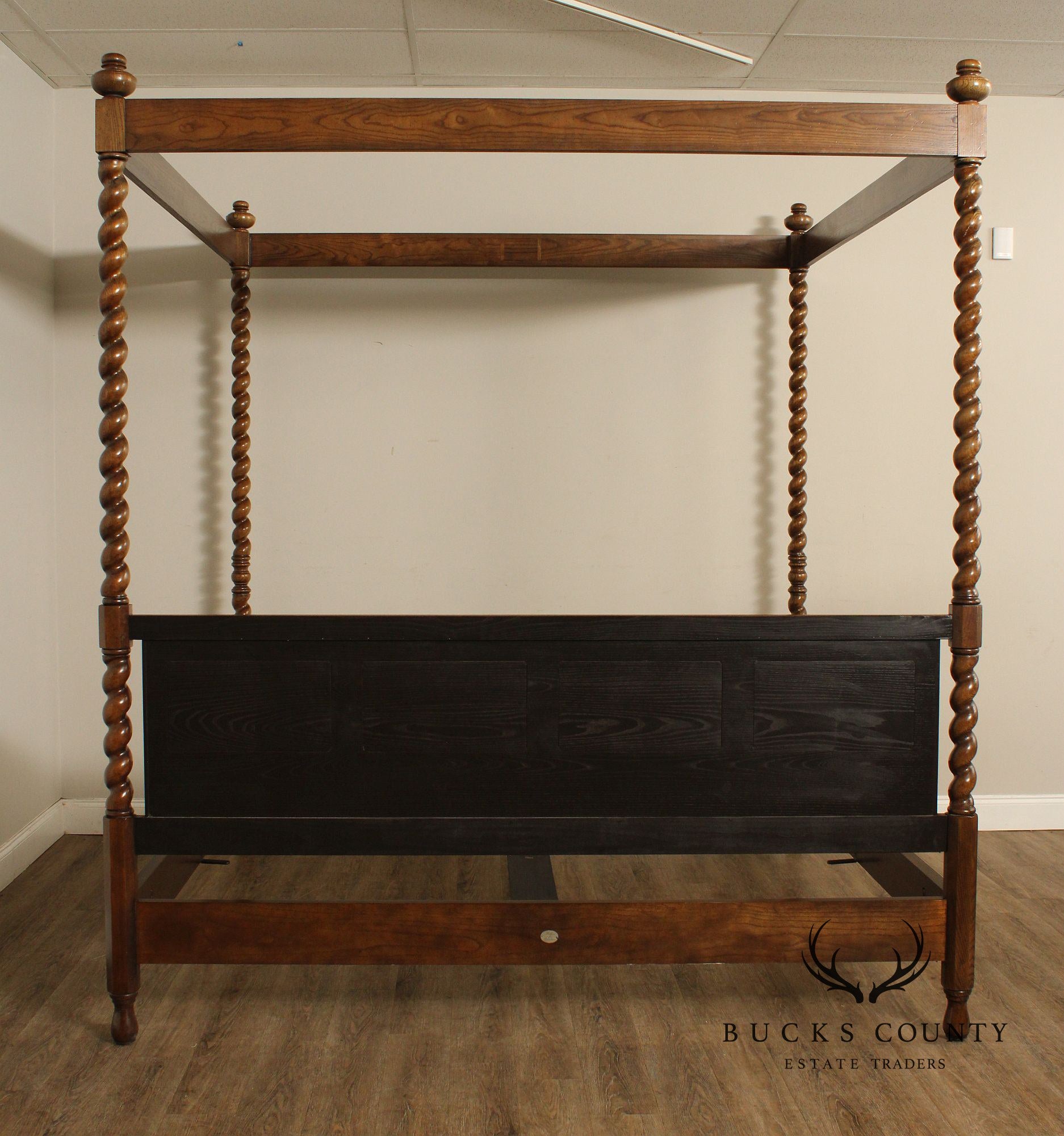 Baker Barley Twist Carved Oak King Size Canopy Poster Bed