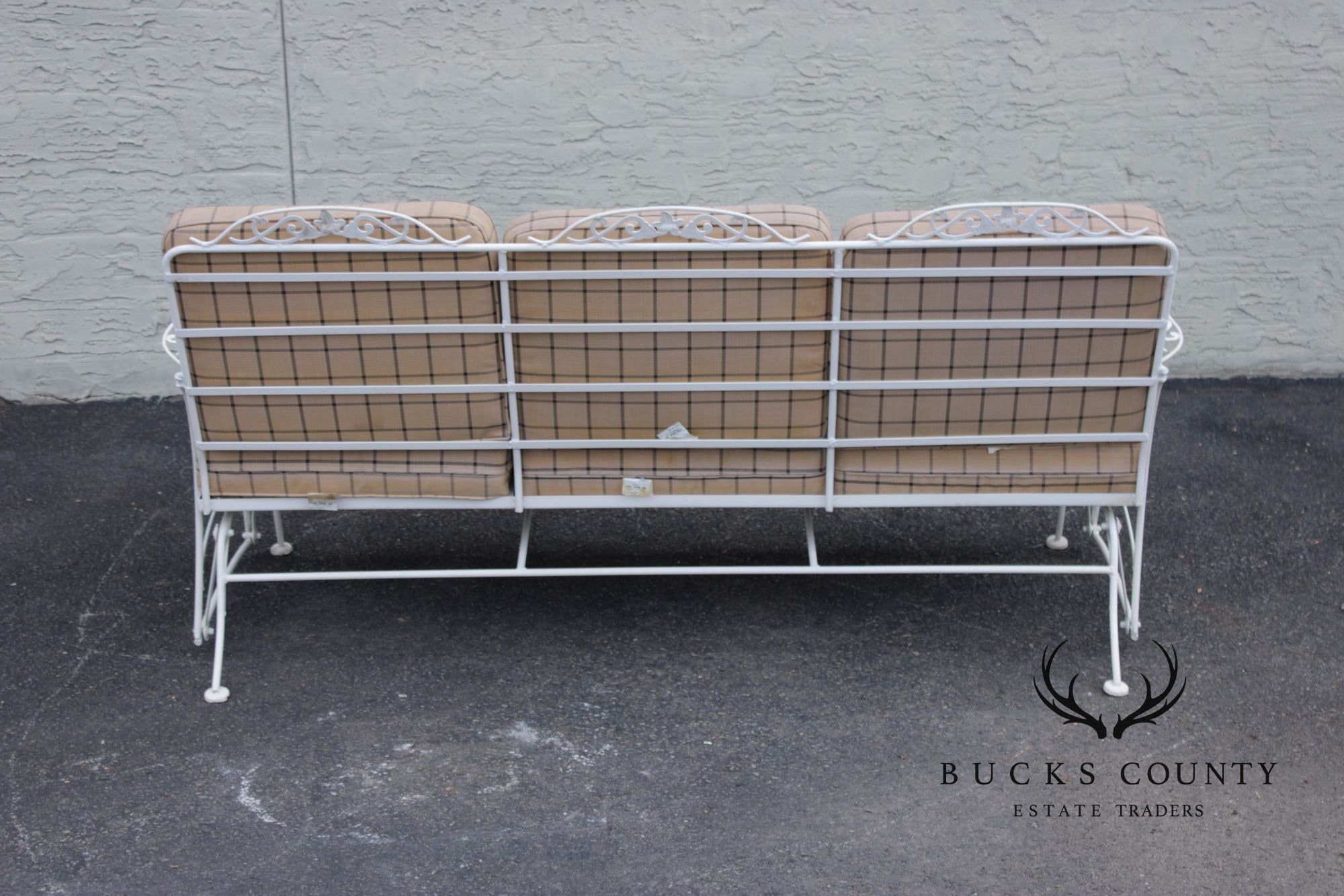 Lyon-Shaw Vintage Outdoor Patio Sofa With Scroll Iron Frame And Cushions