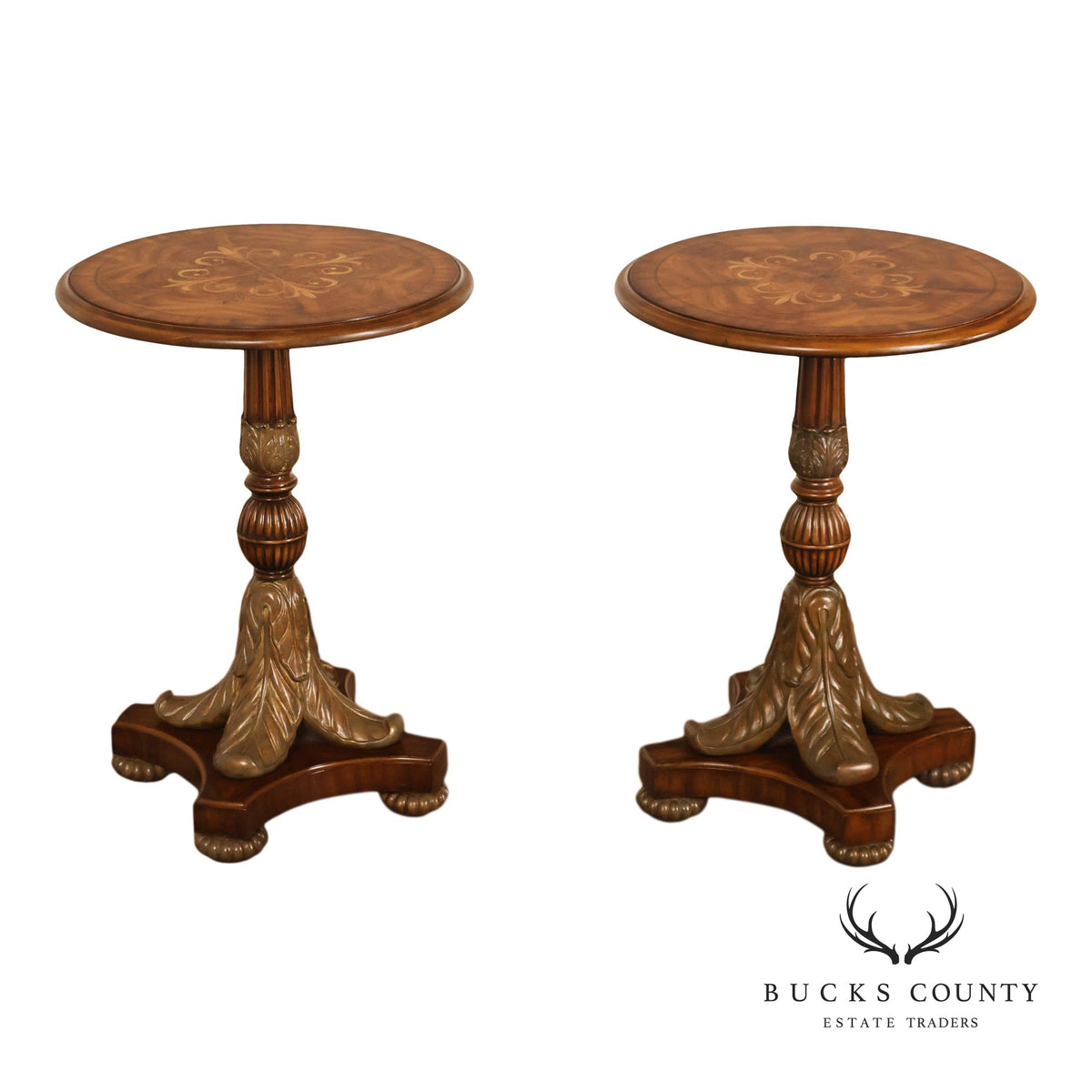 Maitland-Smith Empire Style Pair of Pedestal Side Tables