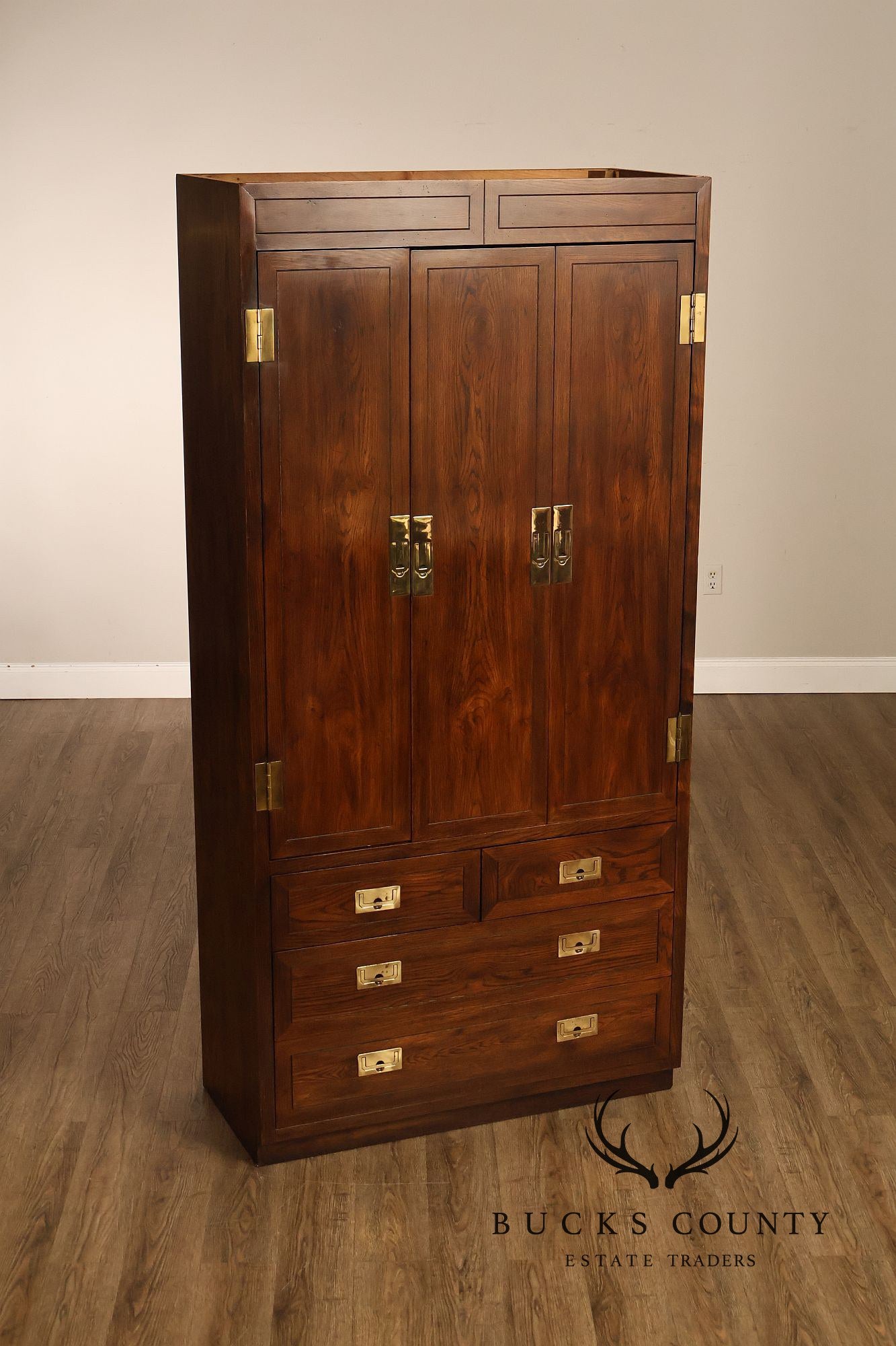 Henredon Scene One Campaign Style Walnut Armoire Chest