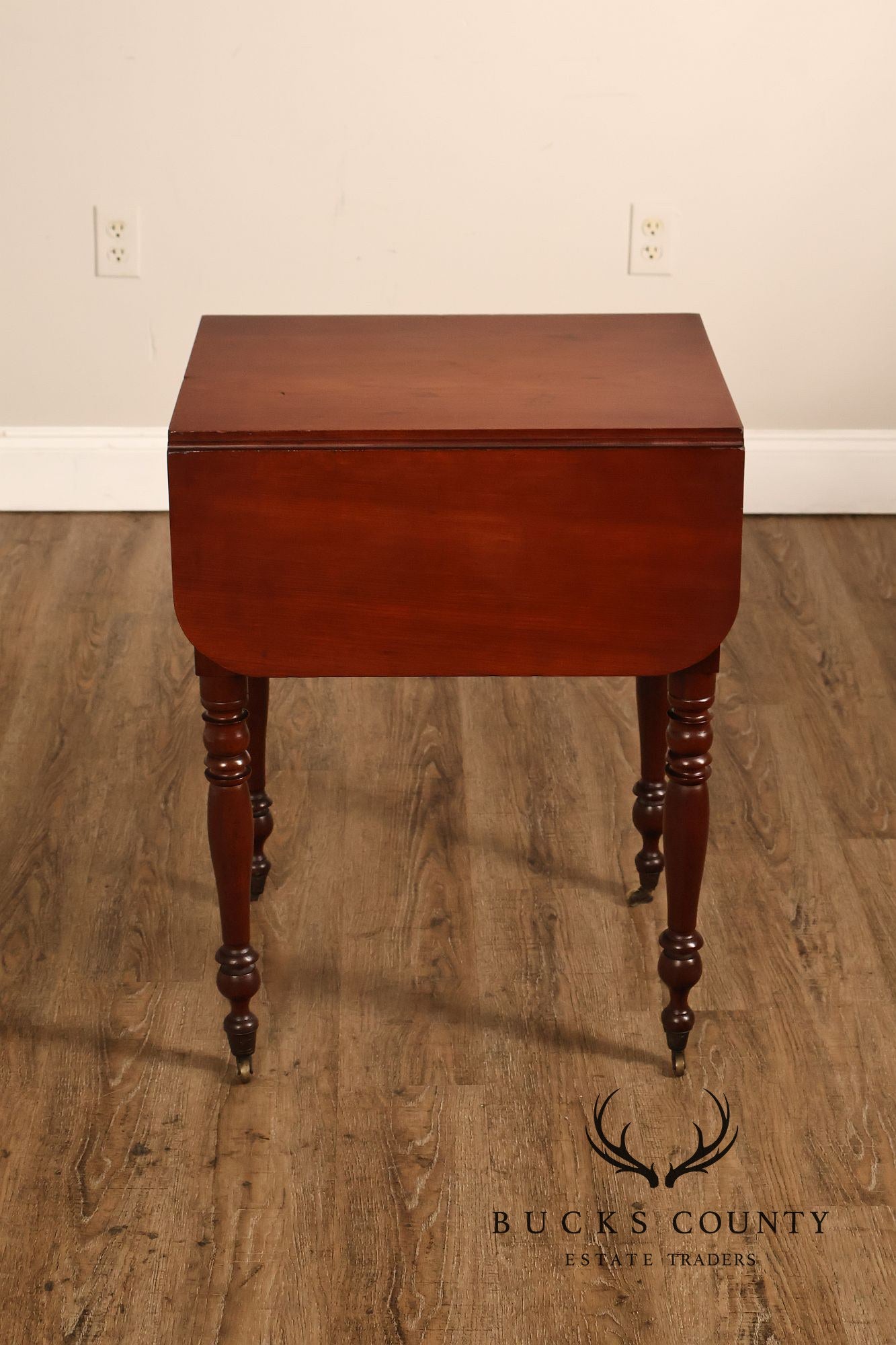 Antique American Sheraton Style Cherry And Tiger Maple Drop Leaf Work Table