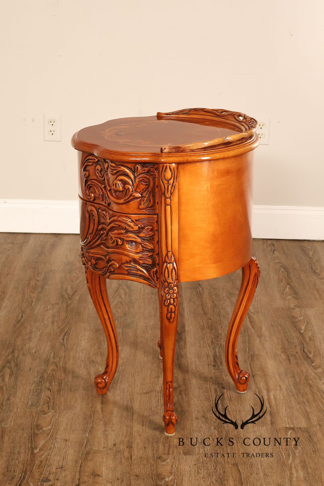 French Louis XV Style Marquetry Inlaid Nightstand