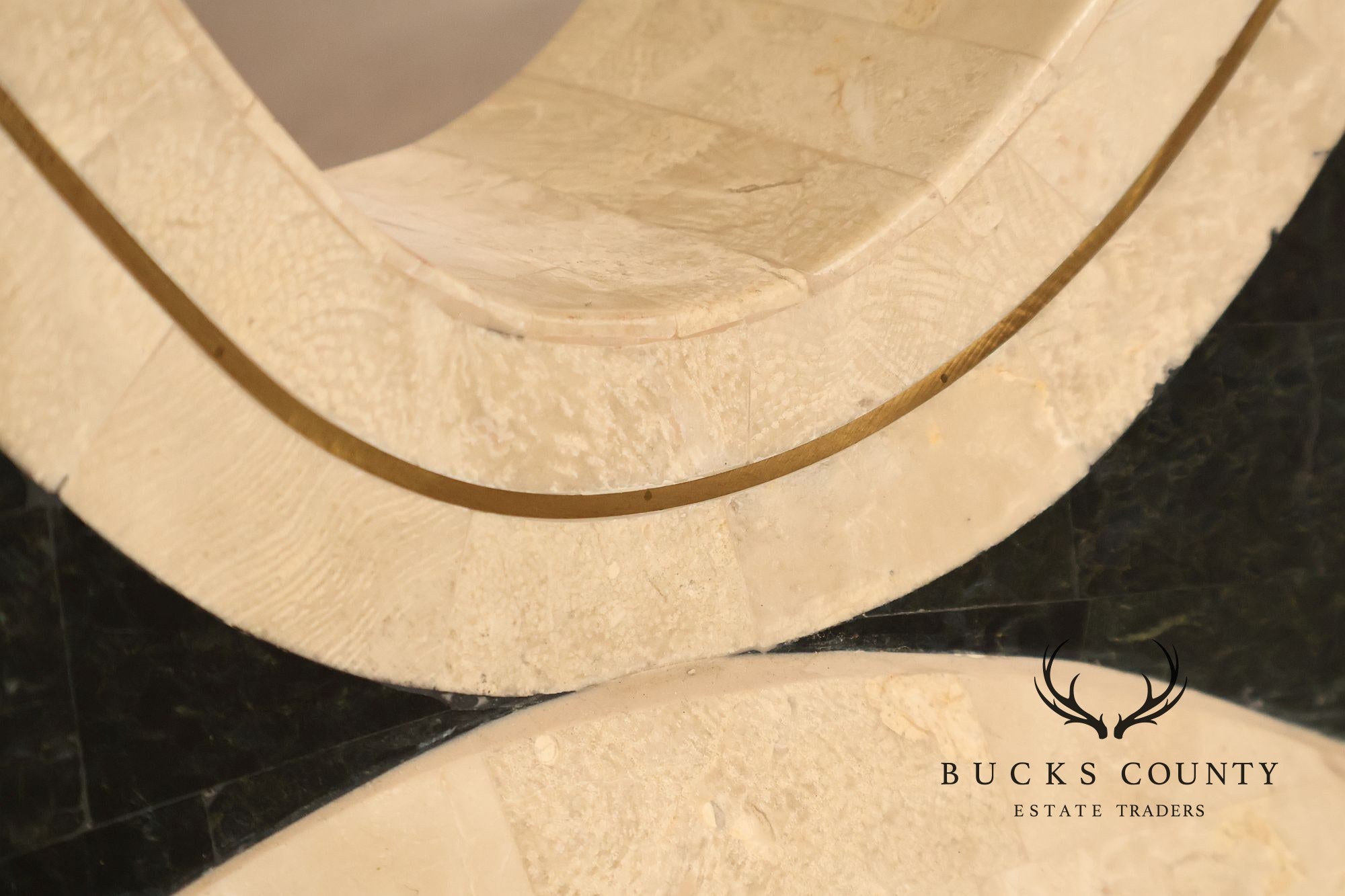Postmodern Glass Top Travertine Console Table