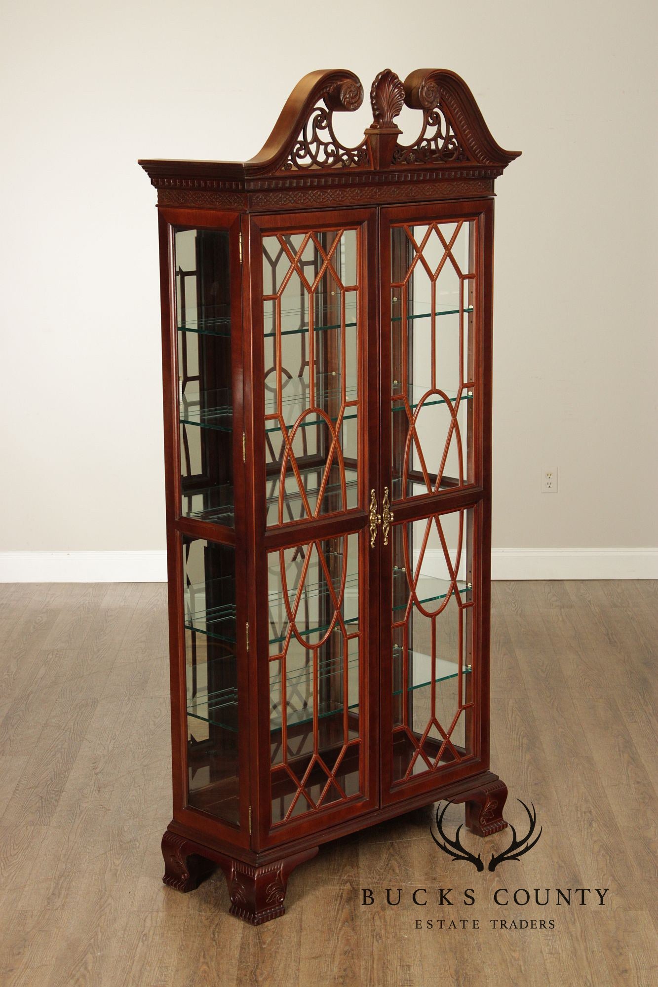Chinese Chippendale Style Mahogany Display Cabinet