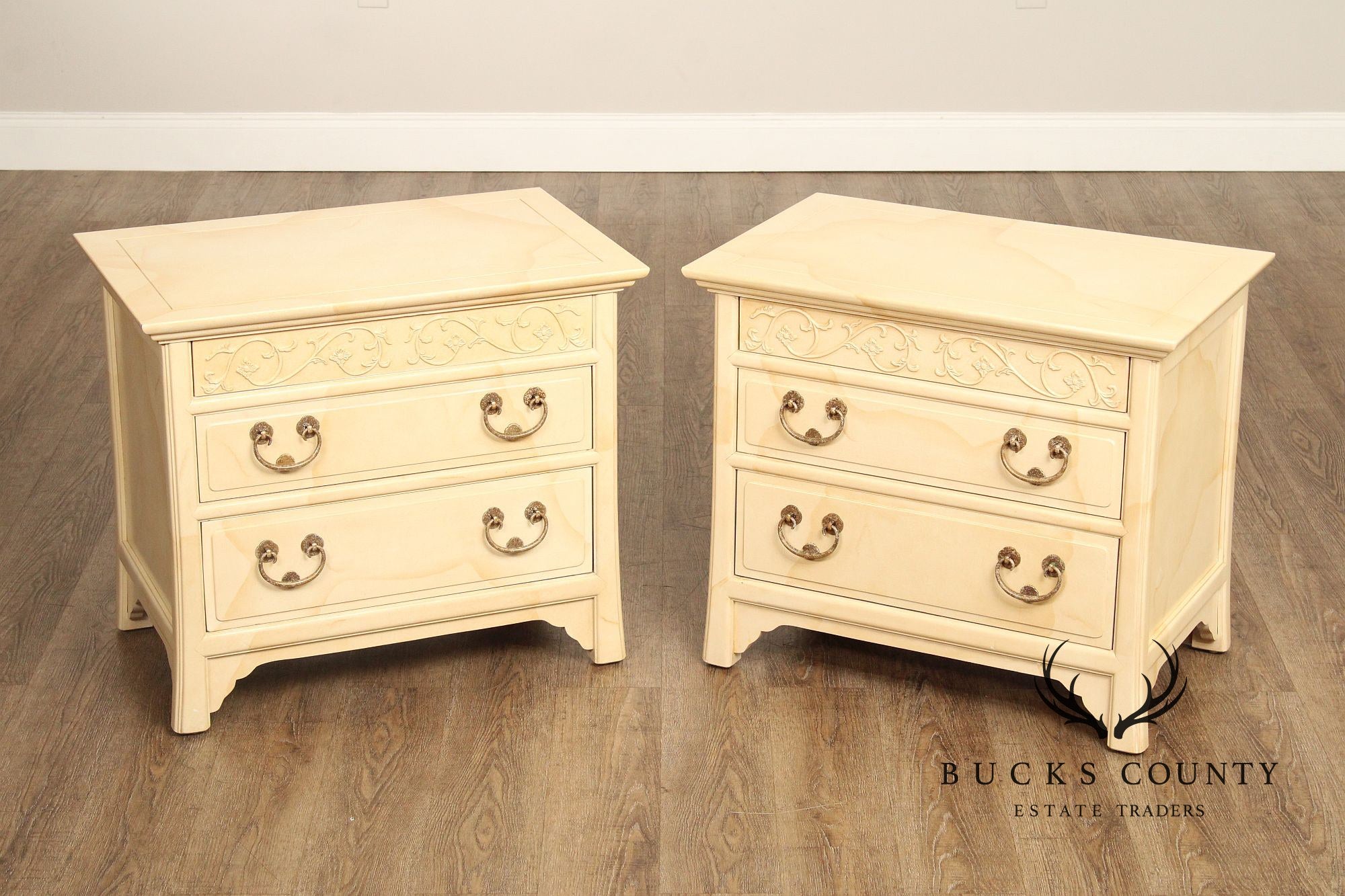 Henredon Villa Borghese Pair of Faux Goatskin Painted Nightstands