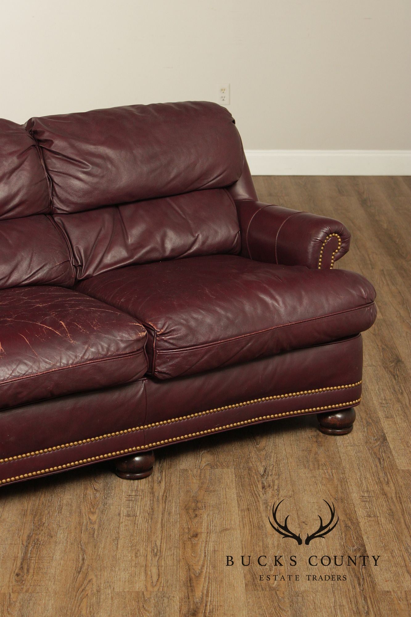 Hancock & Moore Burgundy Leather Nailhead Trim Sofa