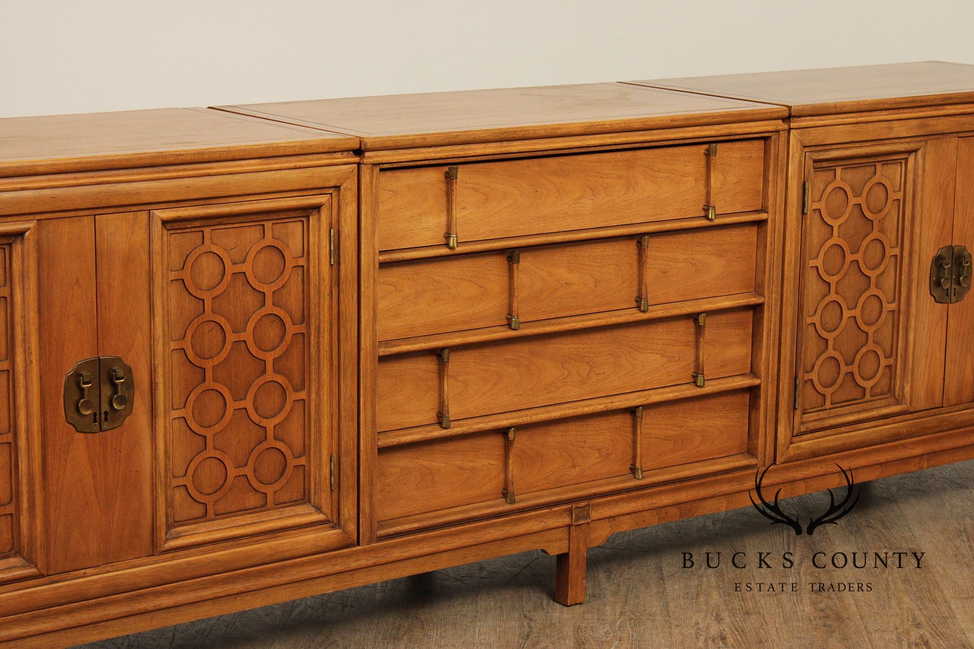 Mid Century Modern Long Sculpted Walnut Sideboard