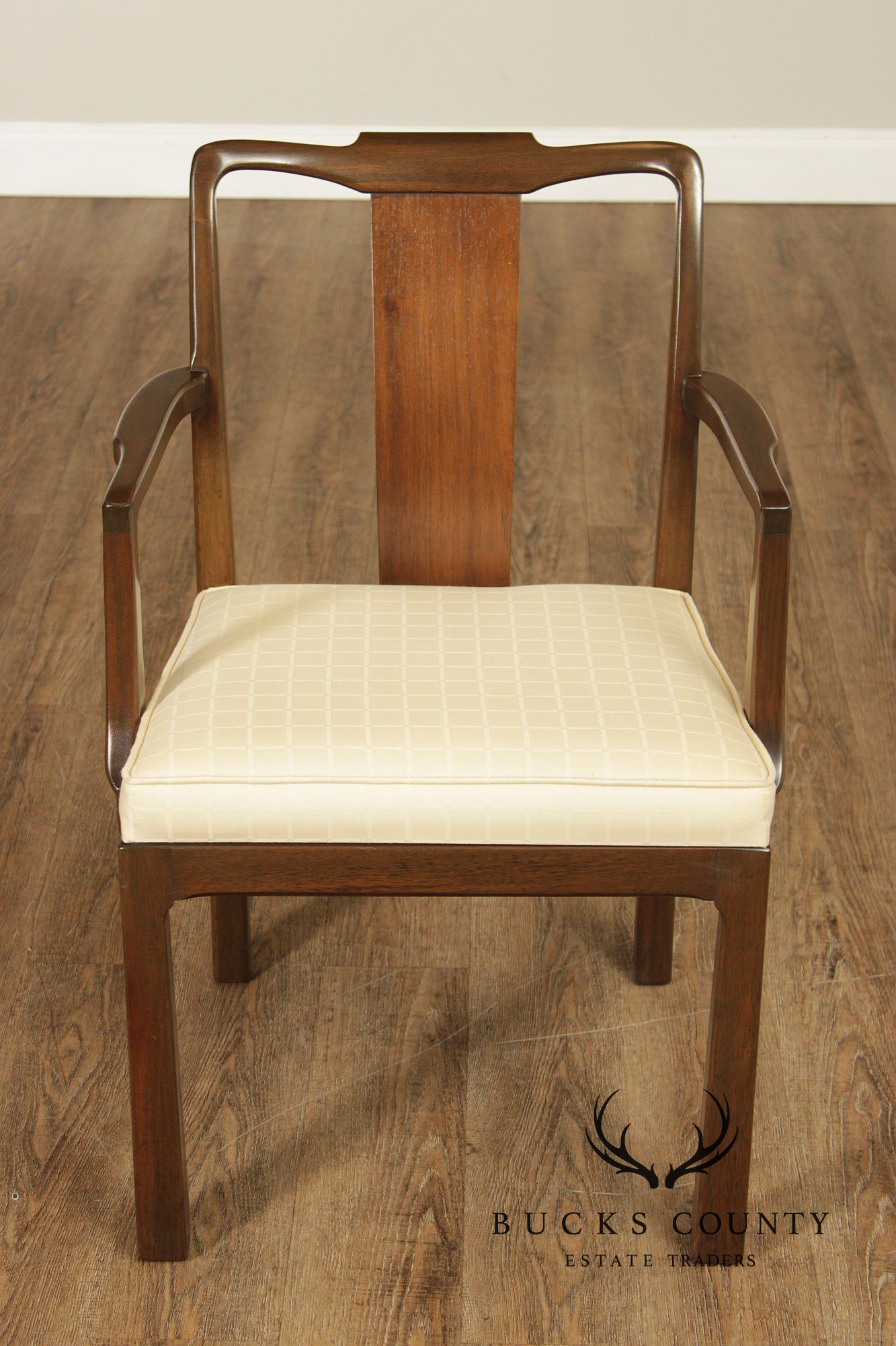 Mid Century Asian Influenced  Set of Six Mahogany Dining Chairs