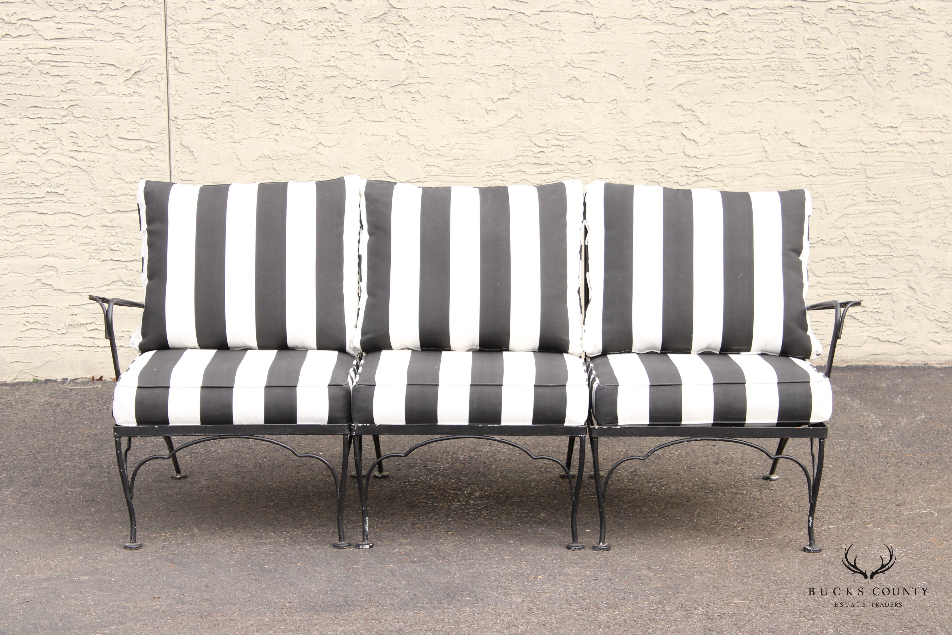 Vintage Wrought Iron Three-Piece Outdoor Garden Sofa