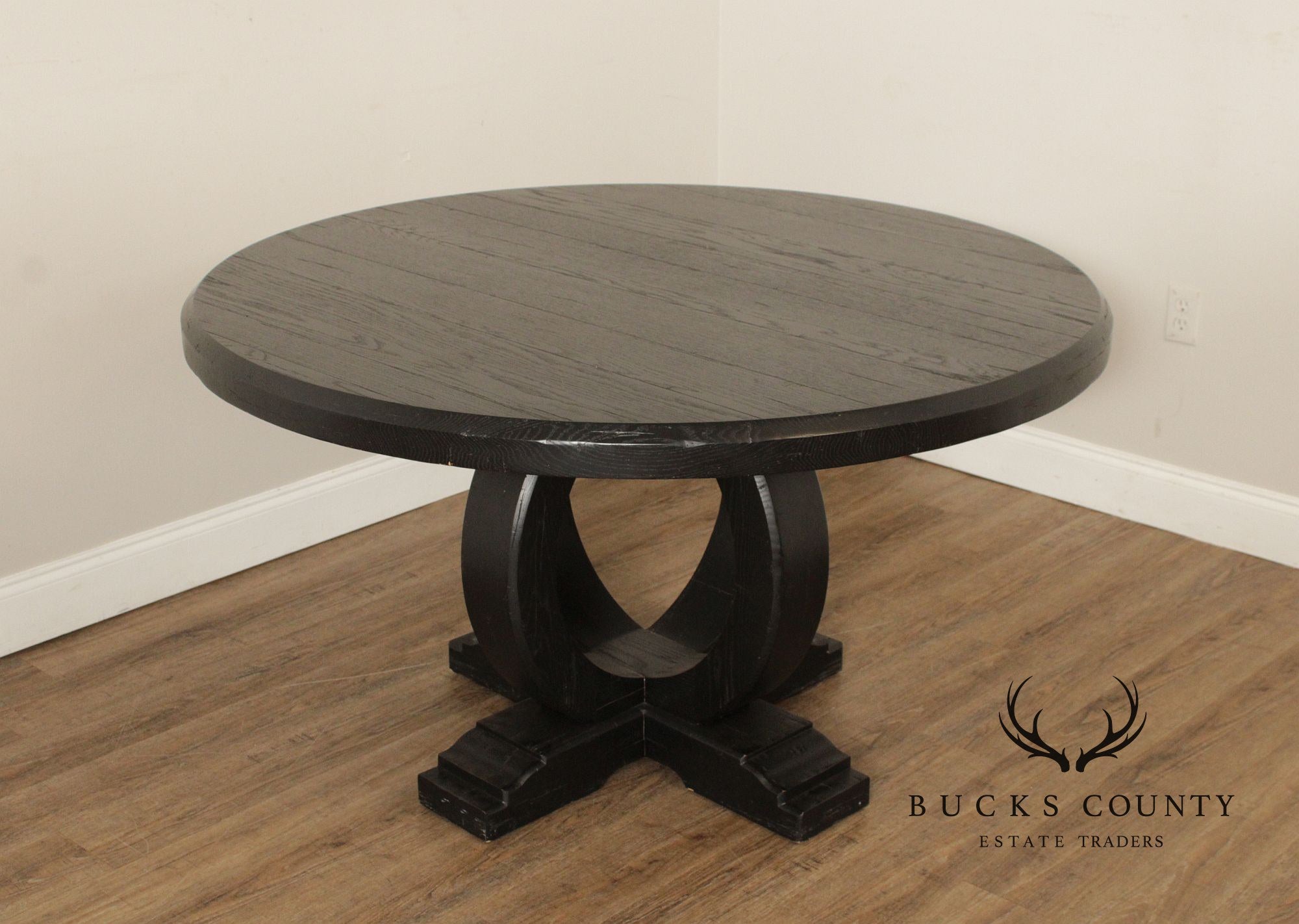 Ebonized Round Top Pedestal Dining Table