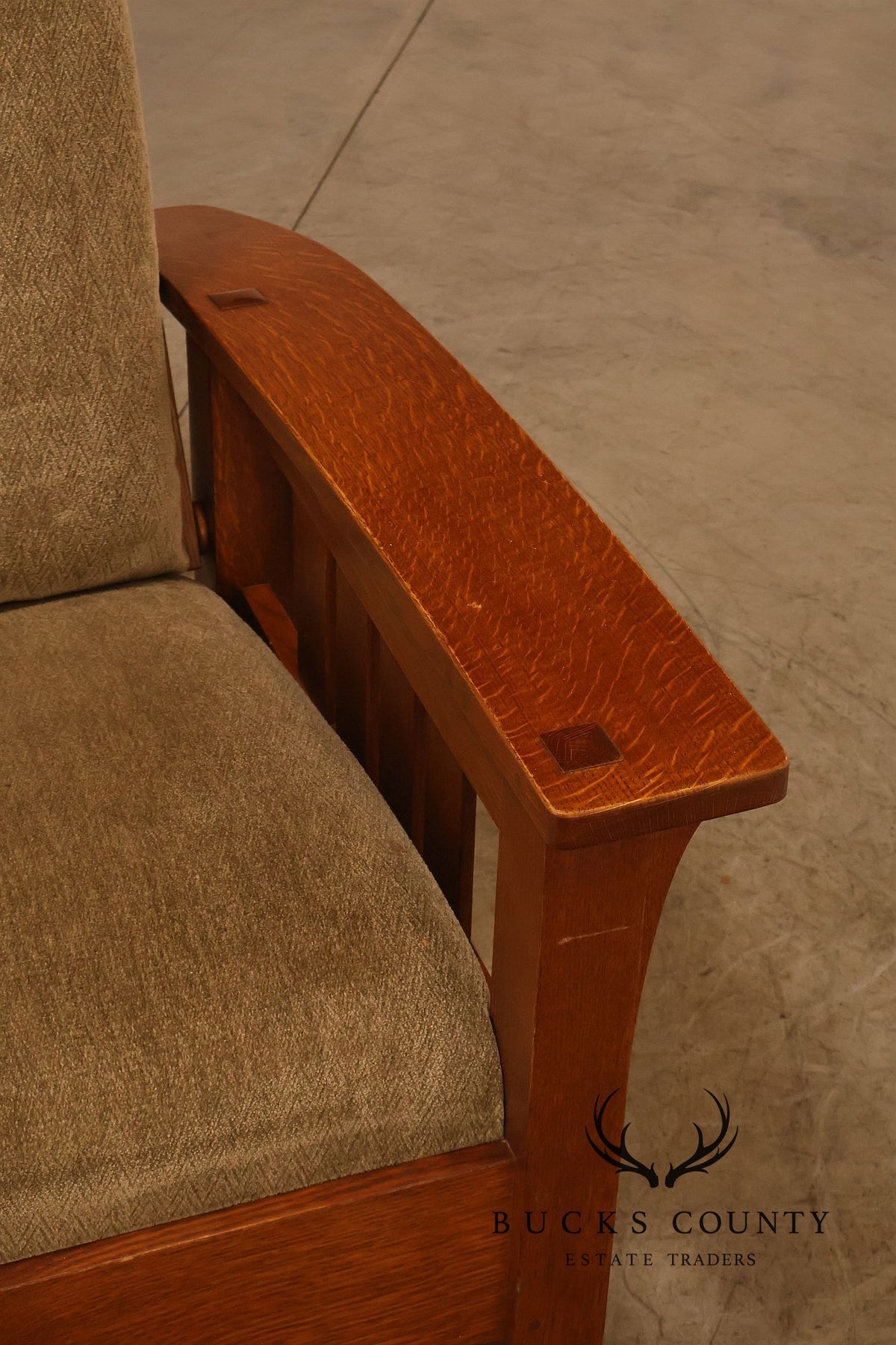 Stickley Mission Collection Oak And Custom Upholstery Bow Arm Morris Chair