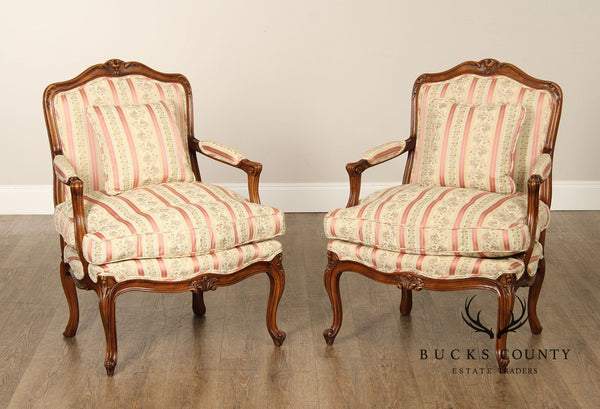 Karges French Louis XV Style Pair of Carved  Fauteuil Armchairs