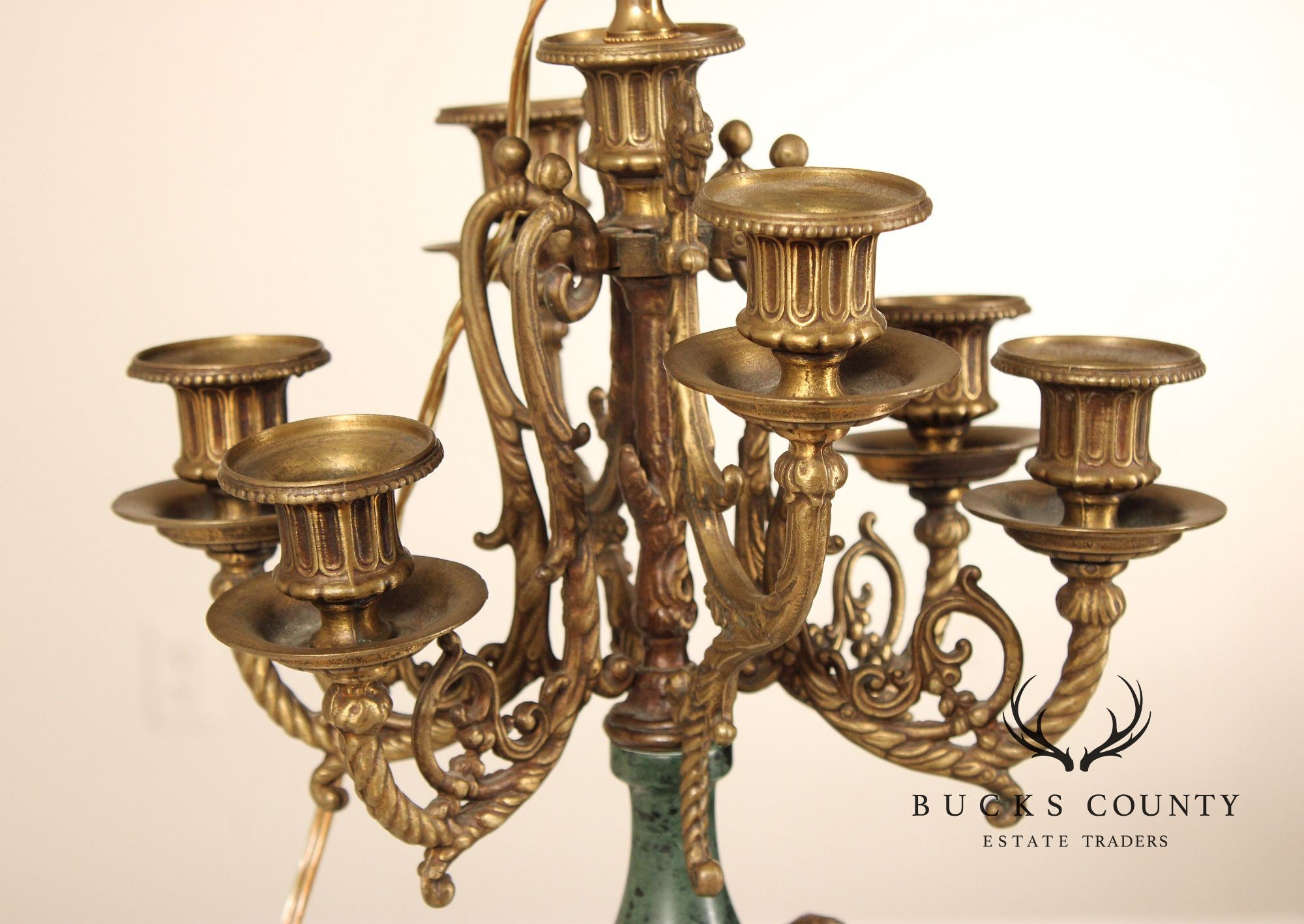 Brevettato Italian Brass and Marble Candelabrum Table Lamp