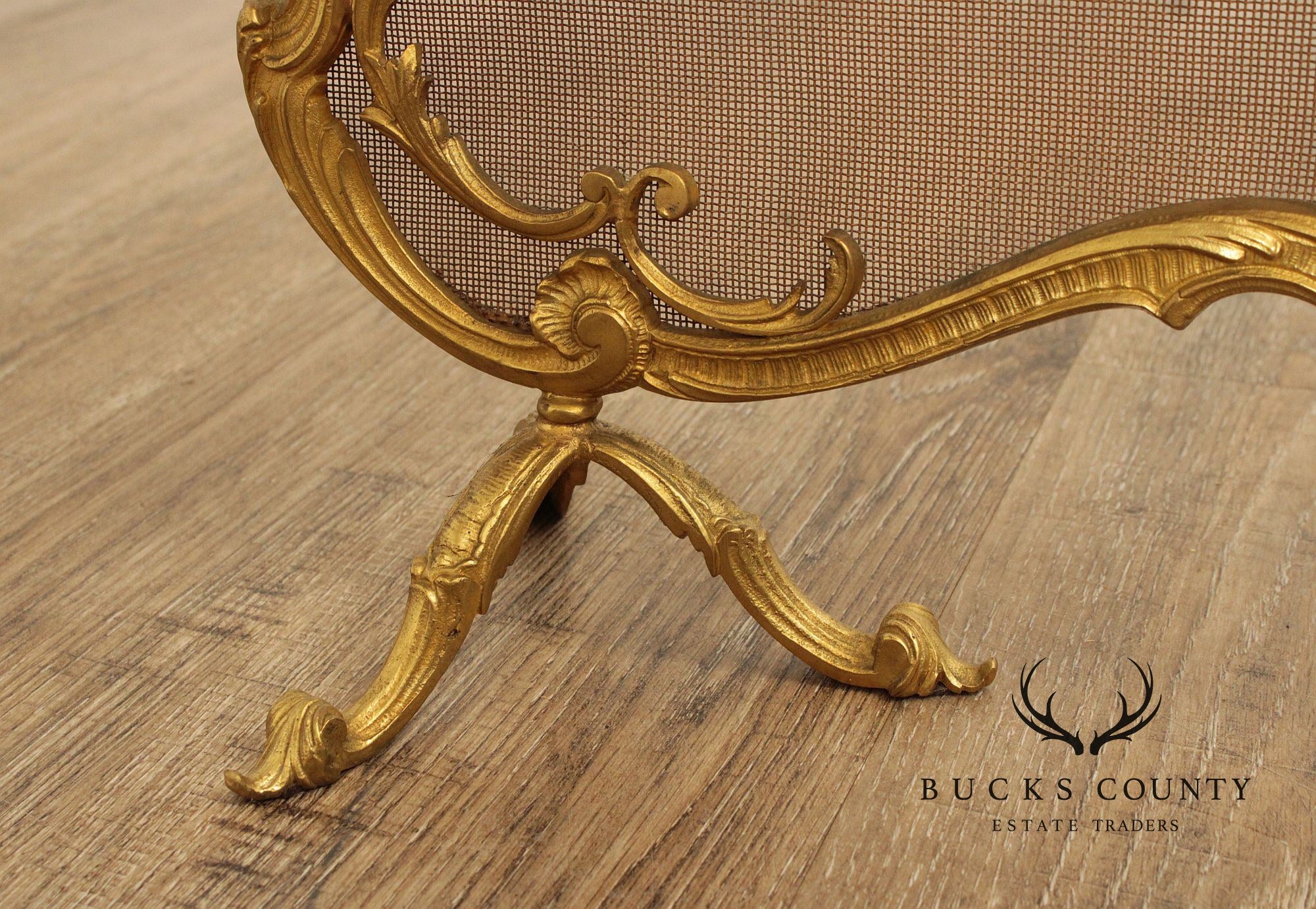 French Louis XV Style Brass Fireplace Set