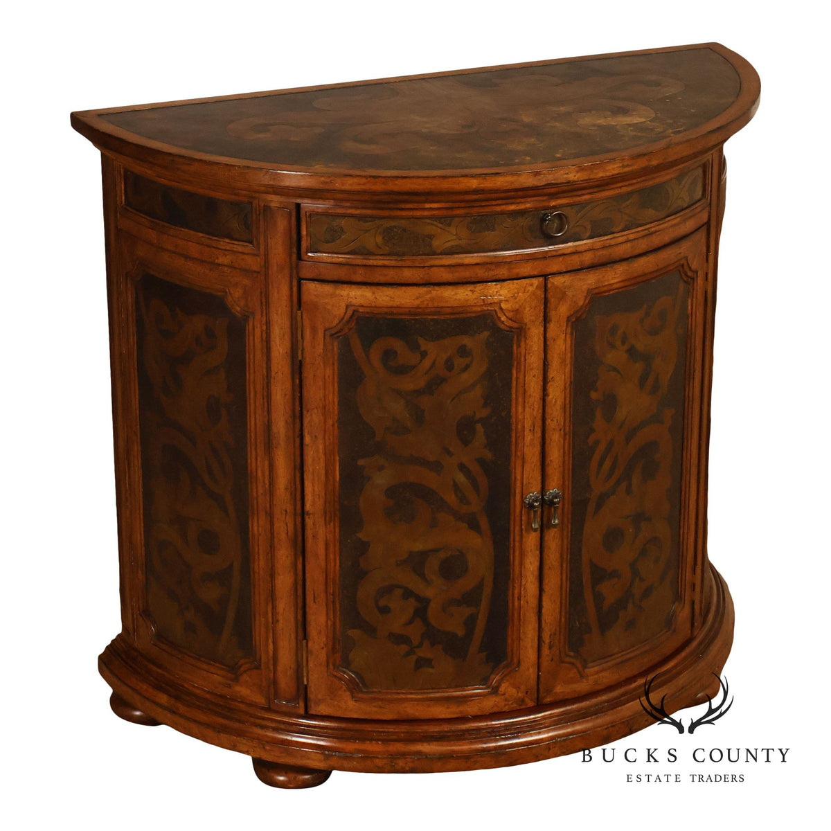 Italian Style Demilune Hand Painted Two-Door Cabinet