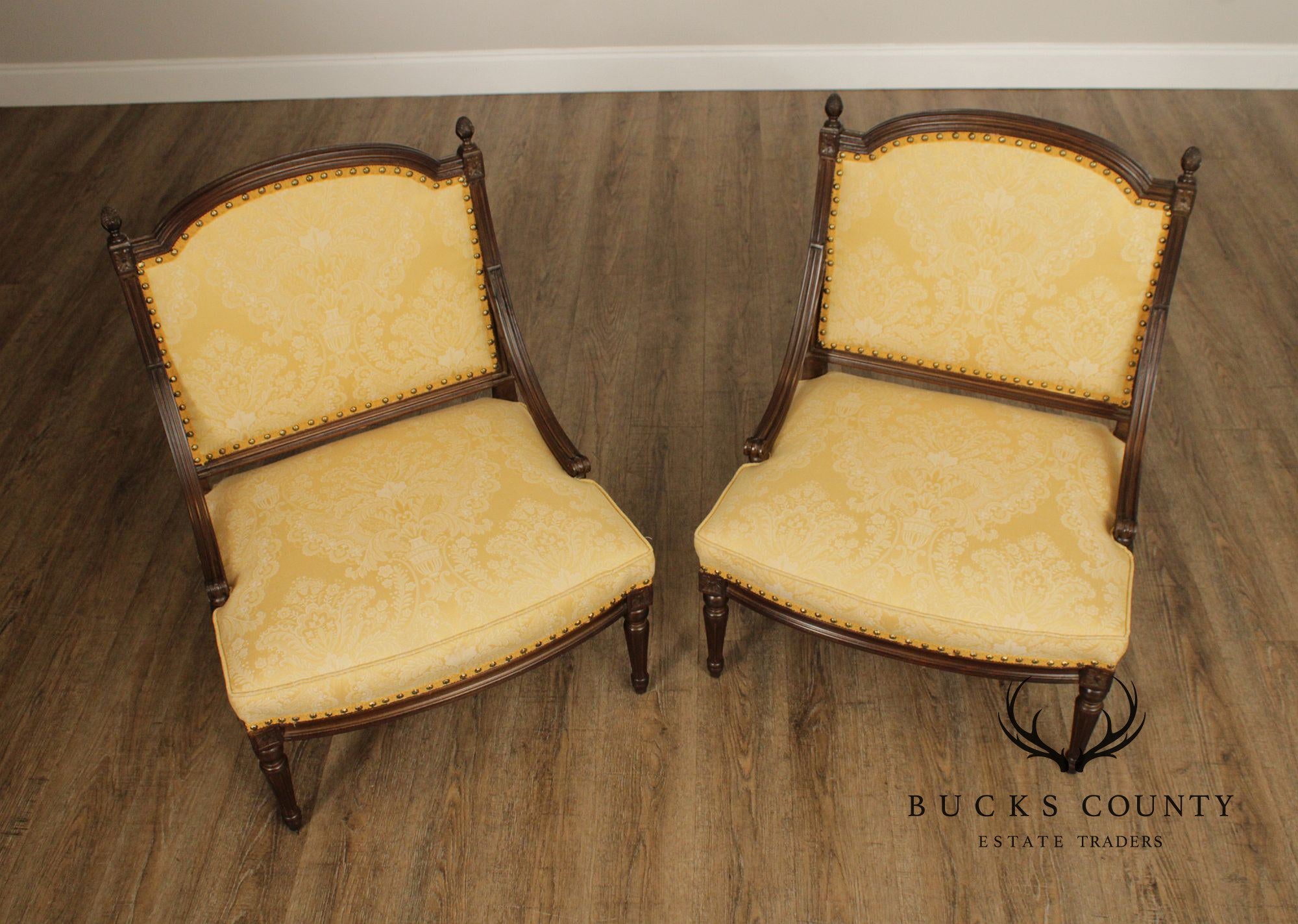 French Louis XVI Style Quality Pair of Walnut Slipper Chairs