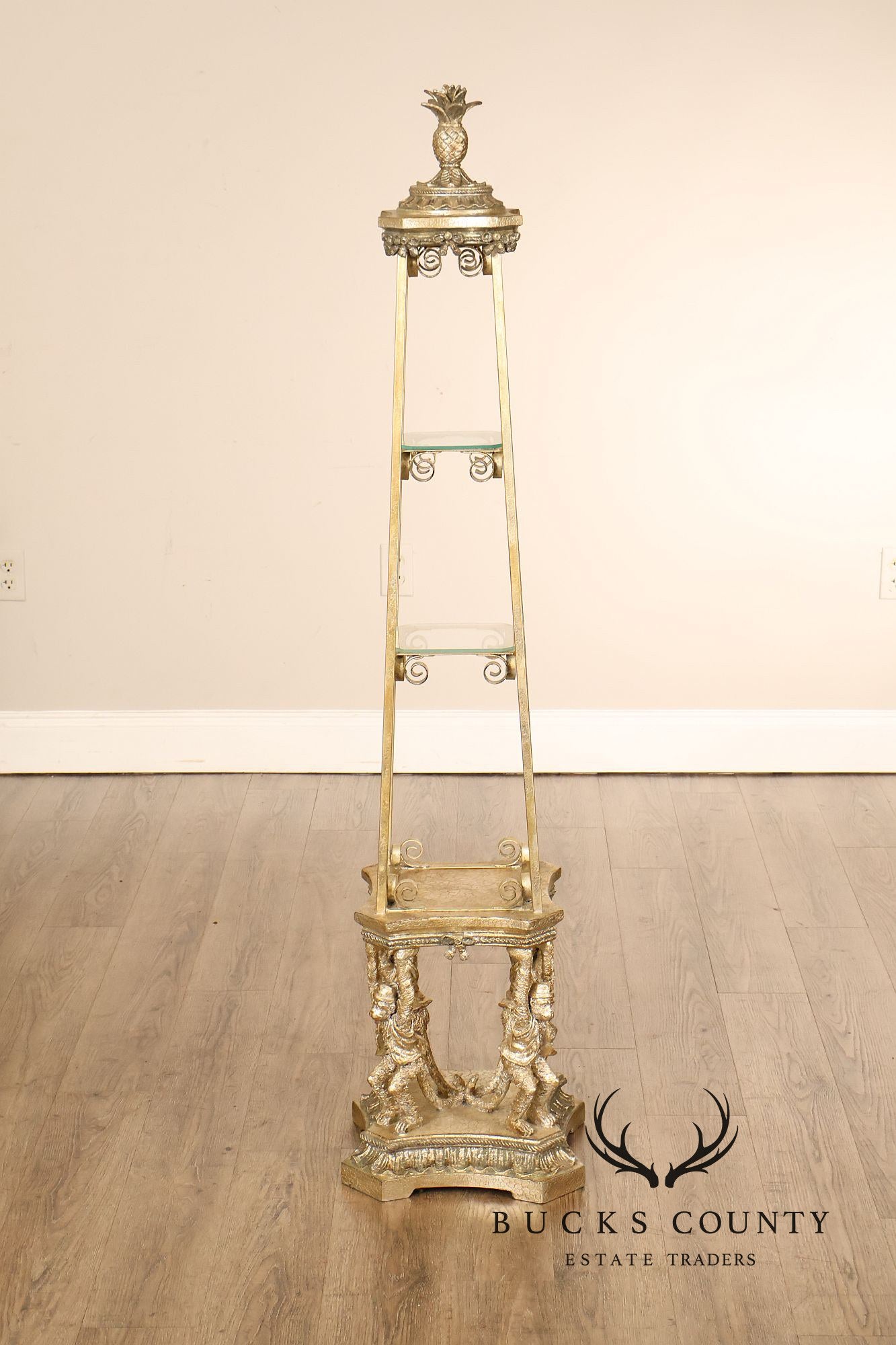 Figural Monkey Form Gilt Metal Obelisk Étagère