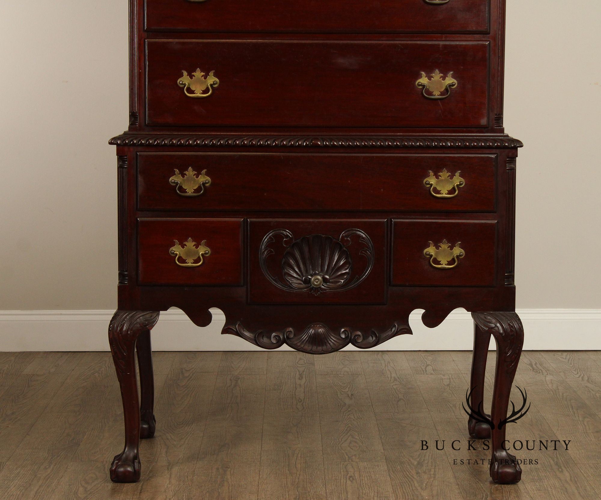 Chippendale Style Antique Bench Made Mahogany Highboy Chest