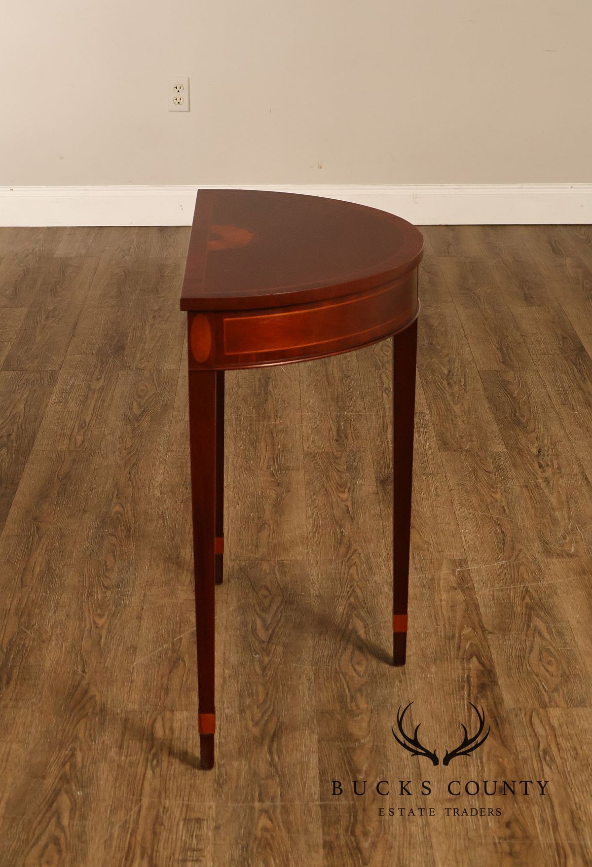 Baker Furniture Federal Style Mahogany Inlaid Demilune Console Table