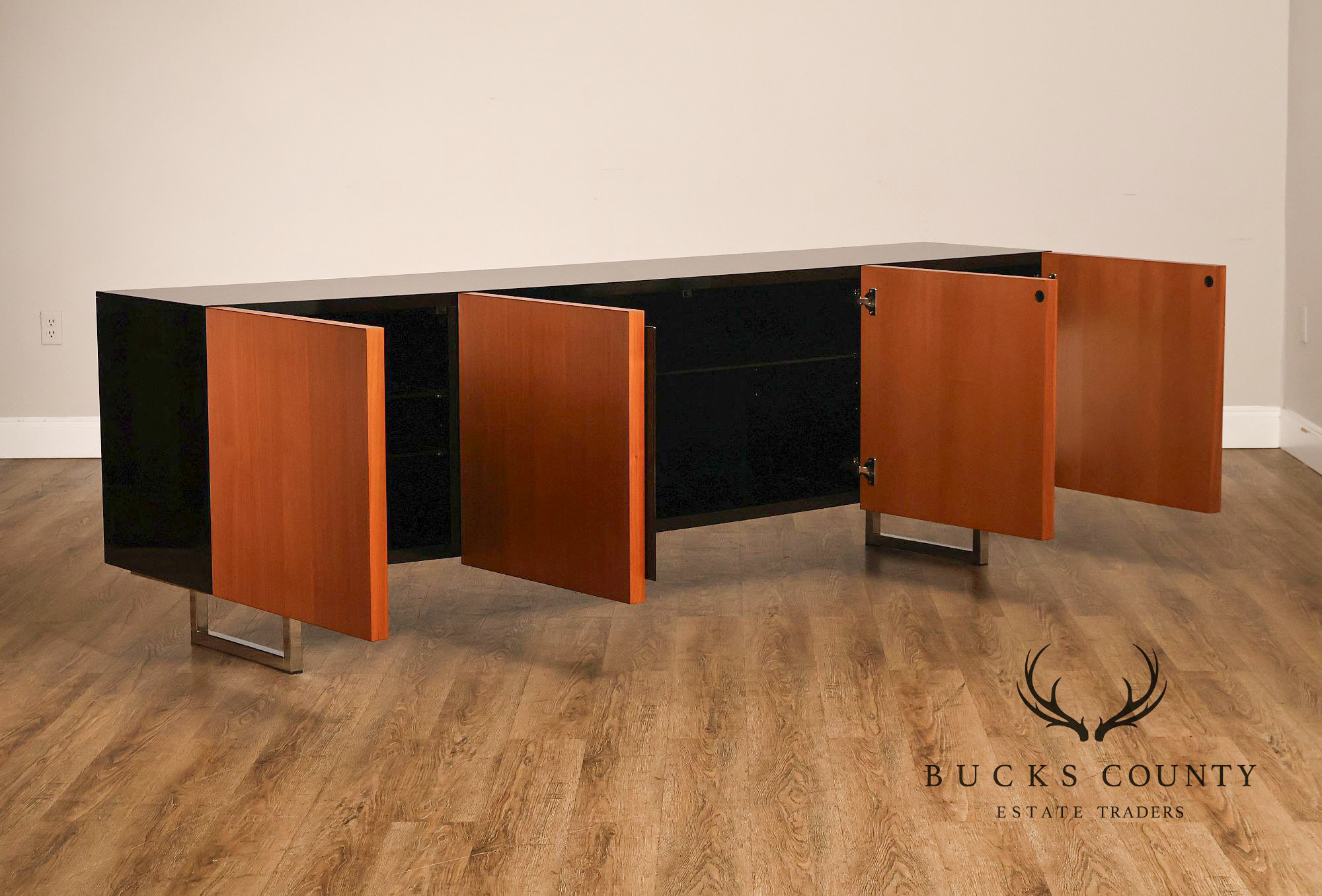 Mid Century Modern Black Top Credenza