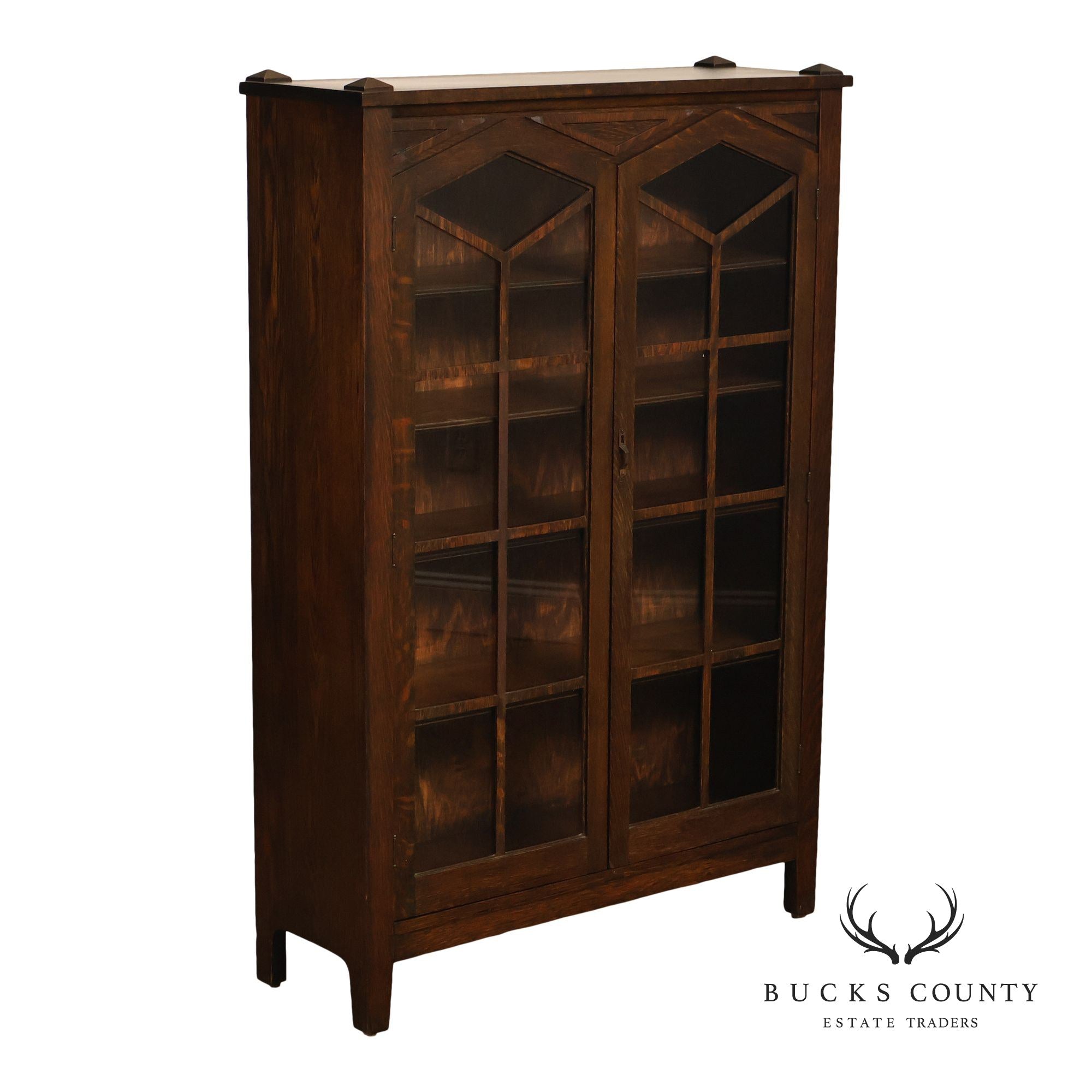 Antique Mission Oak Arts And Crafts Two Door Bookcase