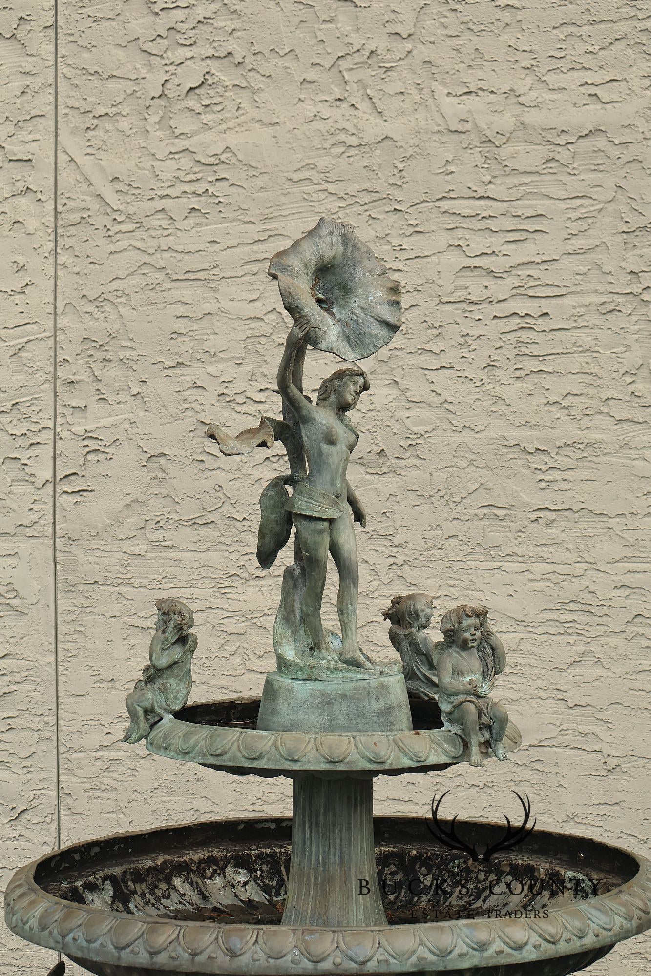 Vintage Two Tier Cherub Bronze Garden Fountain