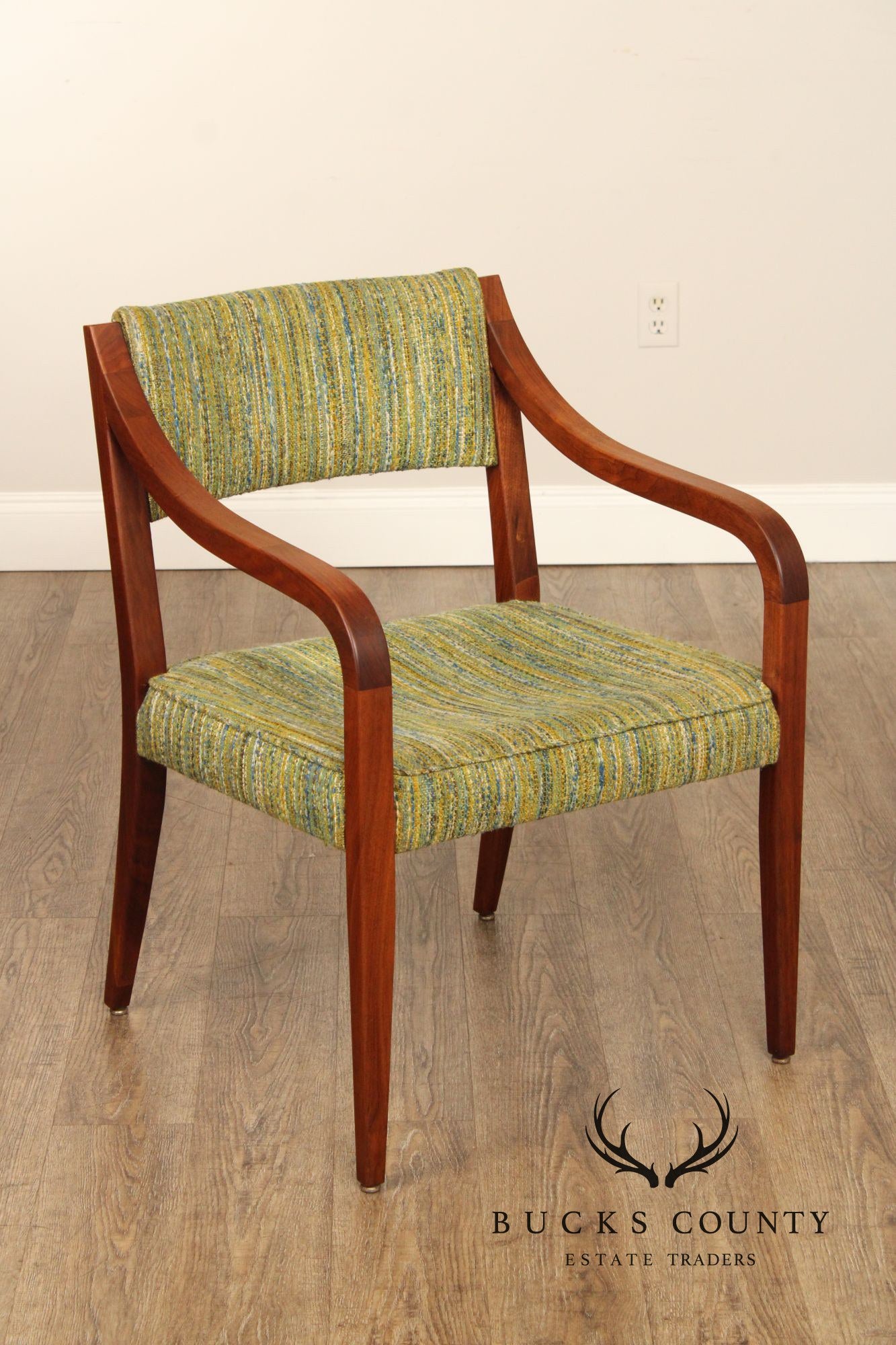 Mid Century Modern Pair of Walnut Frame Armchairs