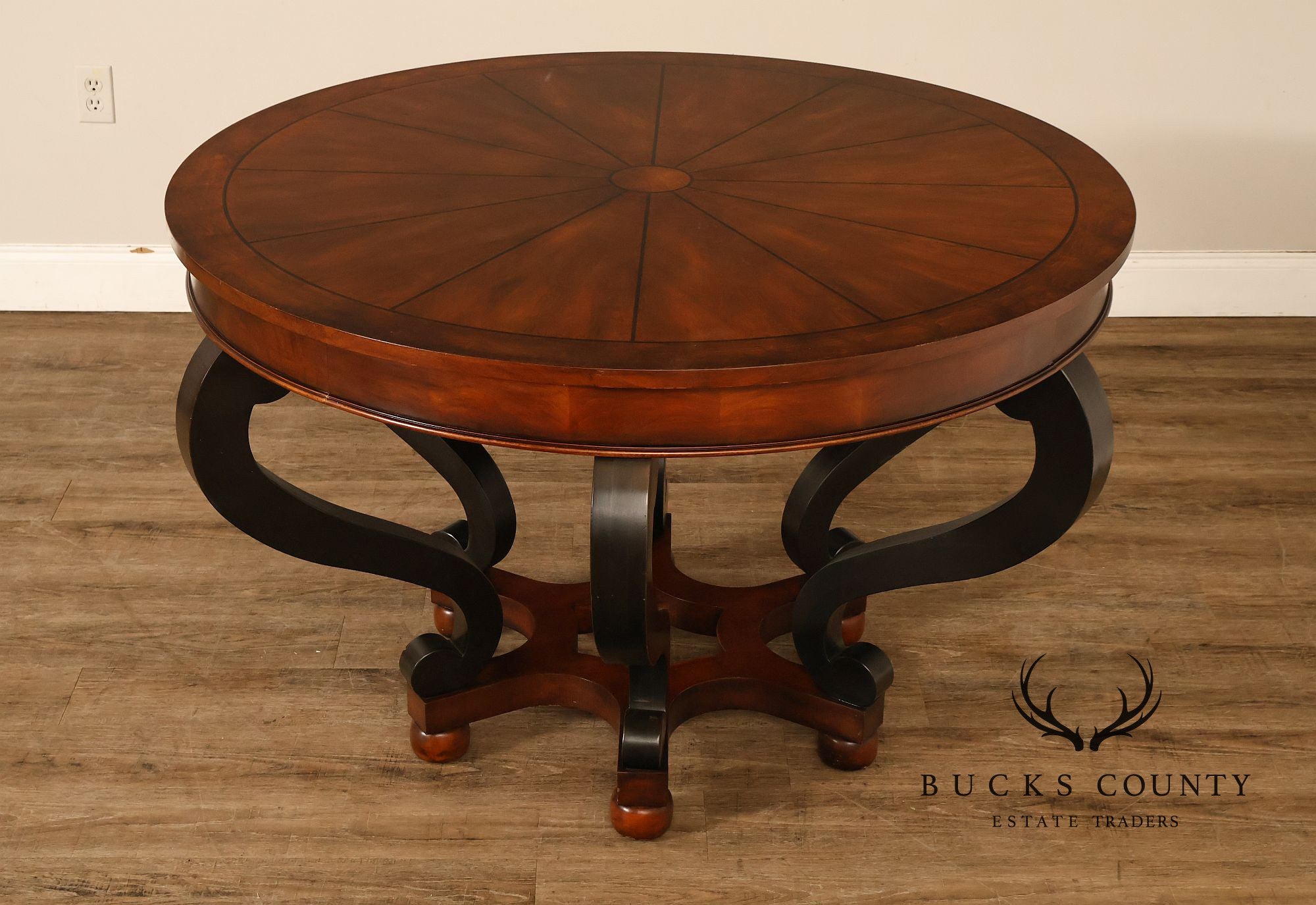 Henredon 48 Inch Round Inlaid Mahogany Center Table