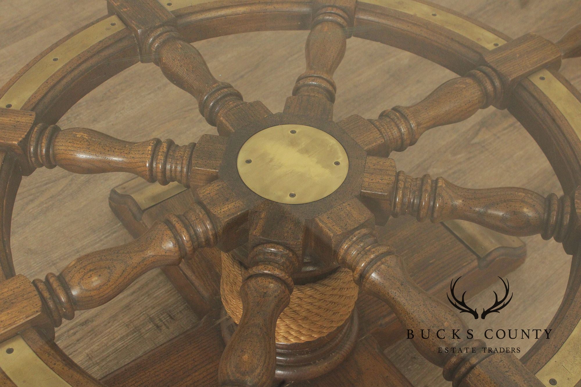 Nautical Ship's Wheel Vintage Round Glass Top Coffee Table