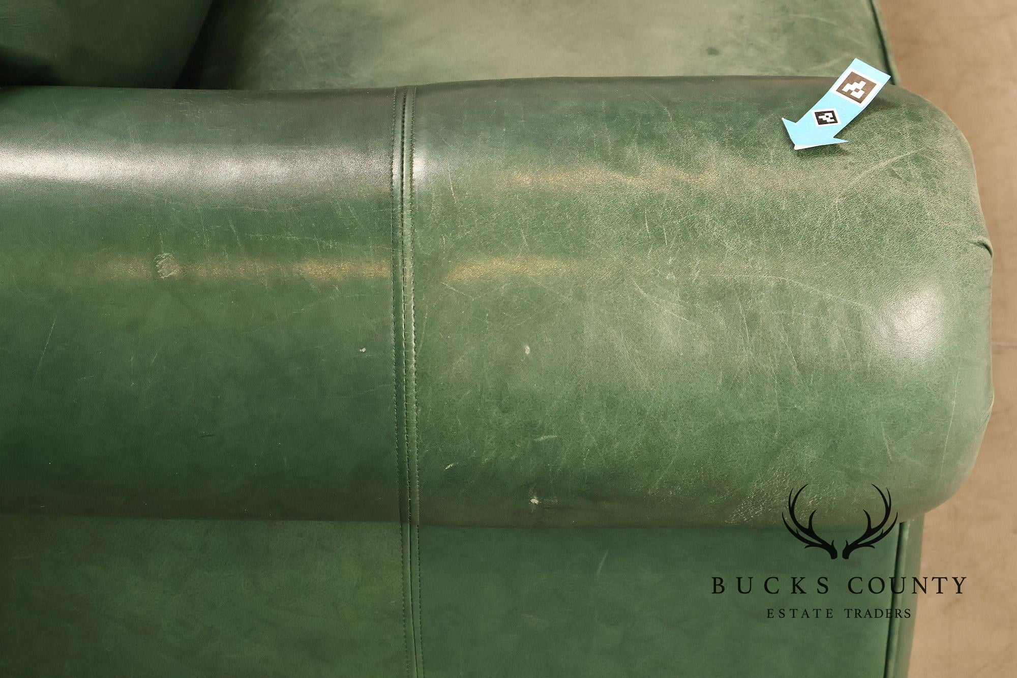 Ethan Allen Green Leather Sofa