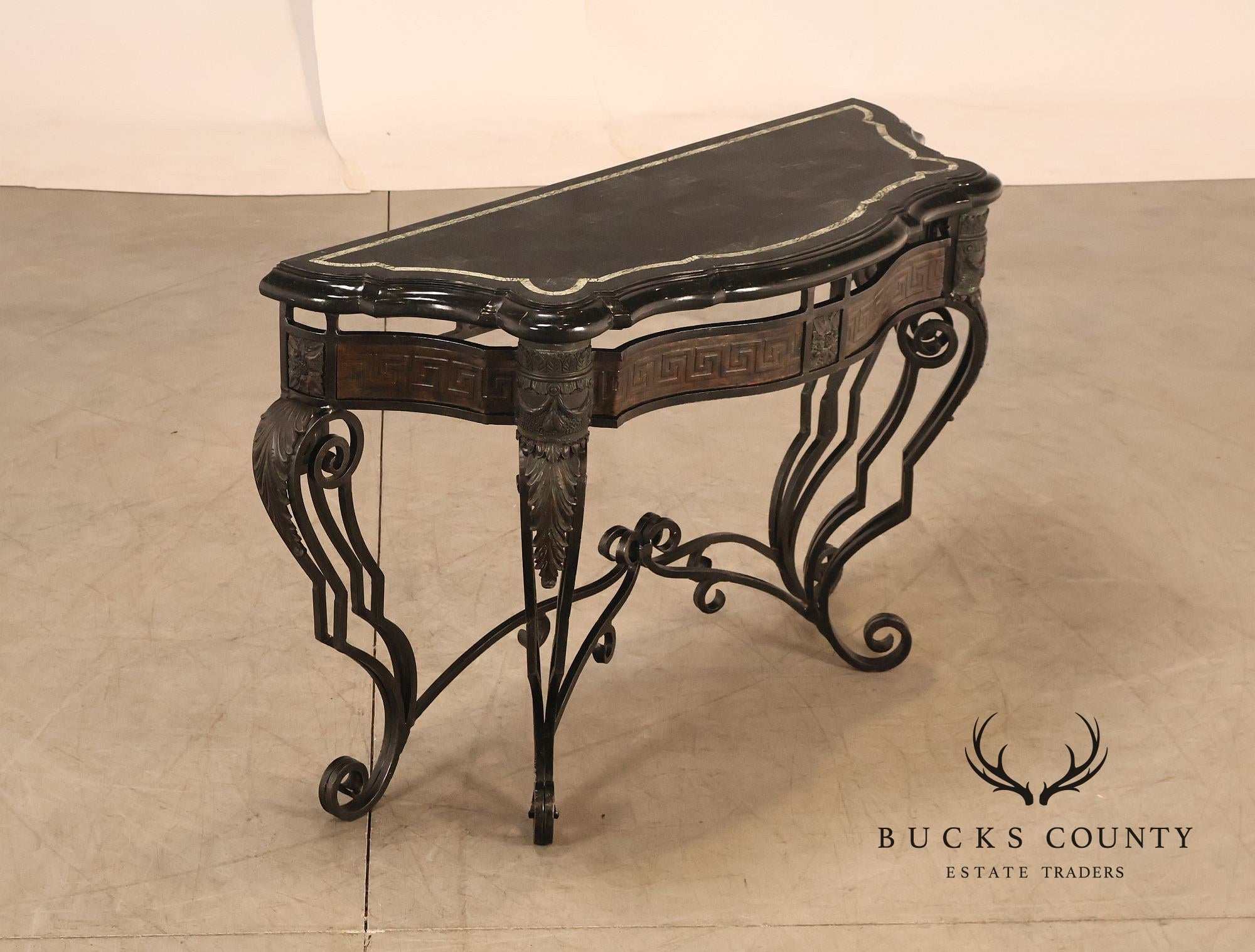 Maitland Smith Greek Key Console Table With Tessellated Marble Top