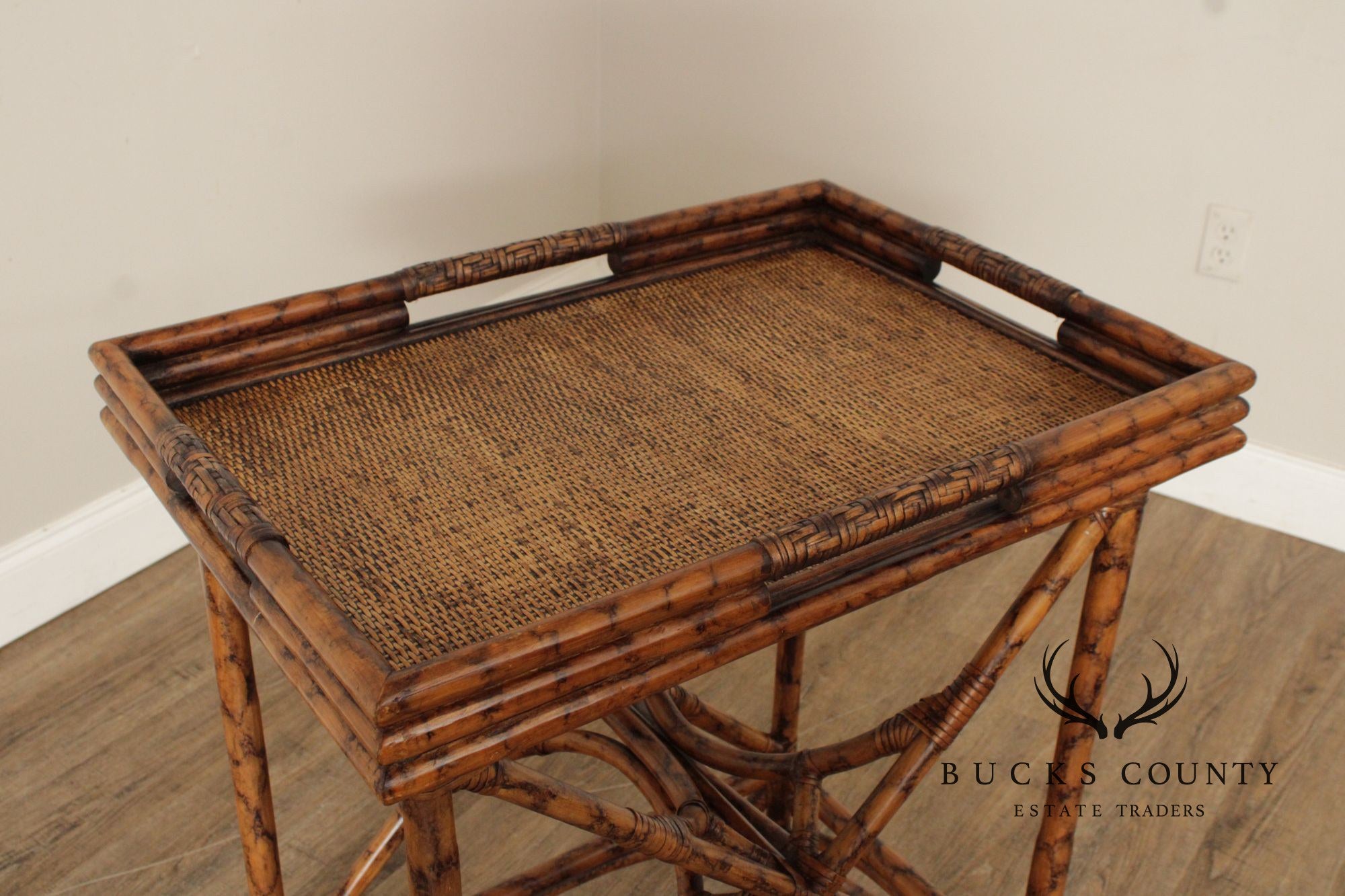 Vintage Bamboo and Rattan Server Tray Table