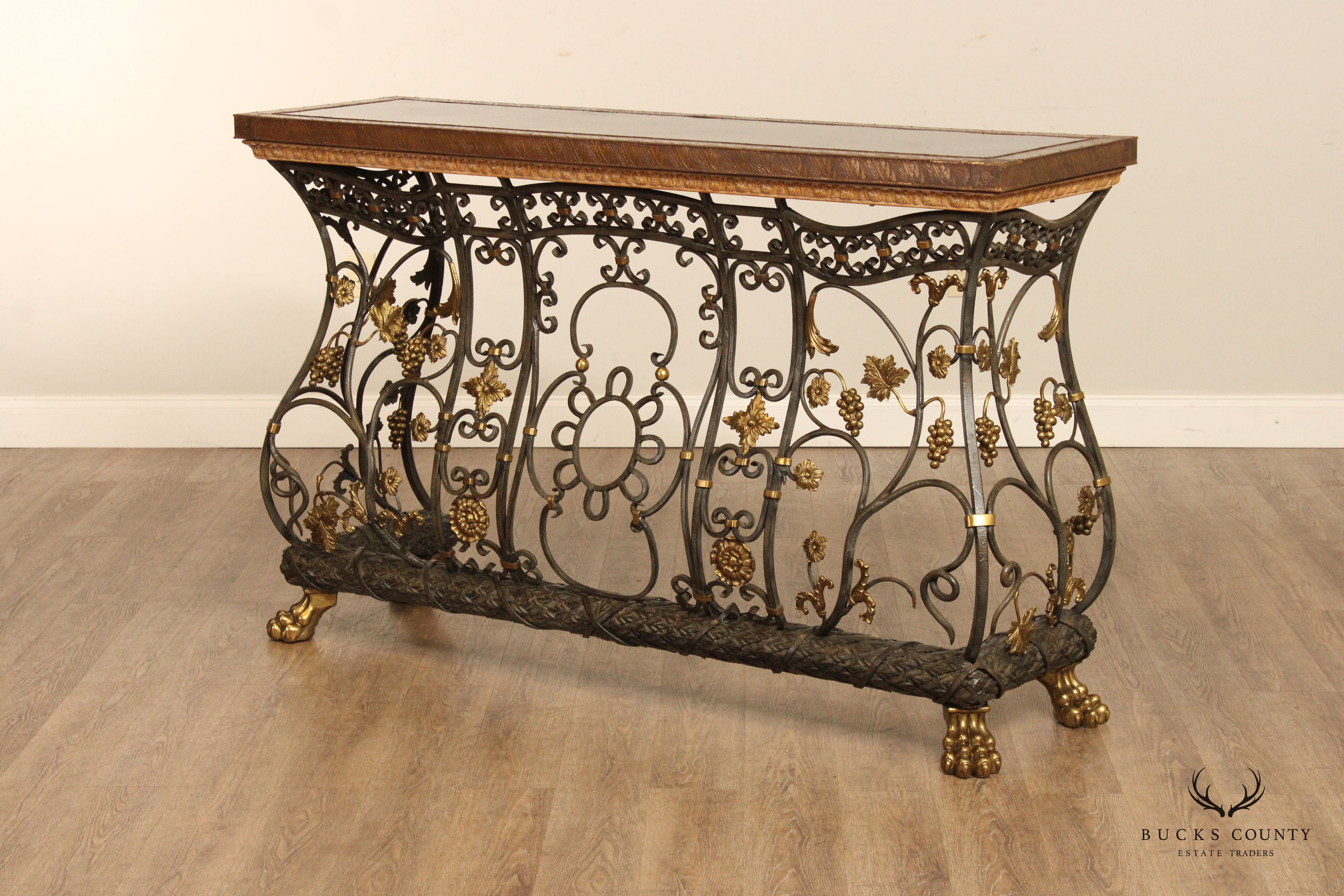 Italian Style Wrought Iron Scrollwork Console Table