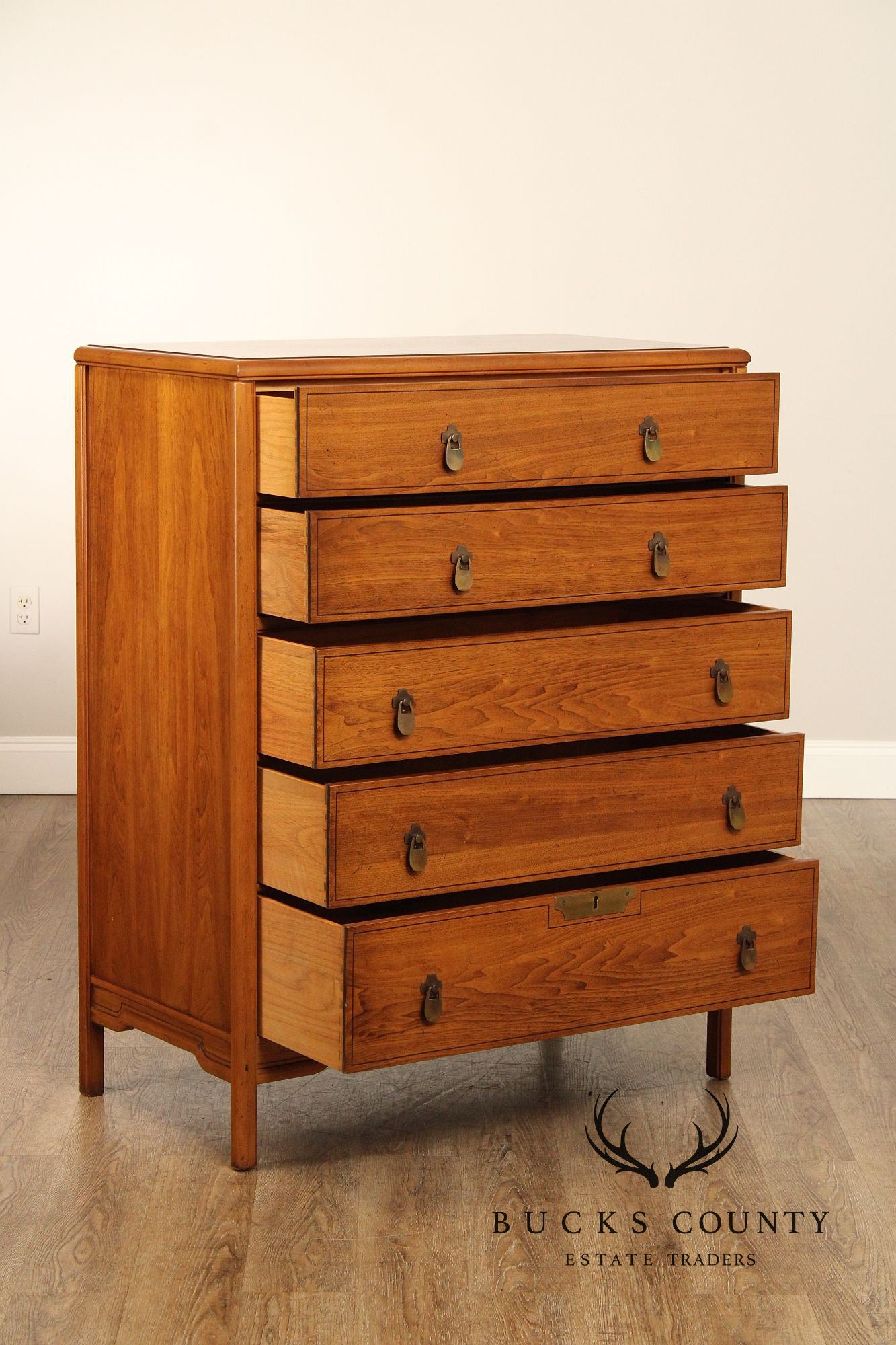 Imperial Furniture Asian Inspired Mid Century Walnut Tall Chest