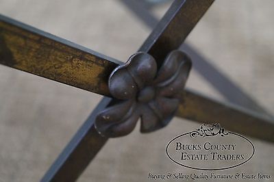 Antique Oscar Bach Style Iron X Base Bench Stool w/ Winged Griffins