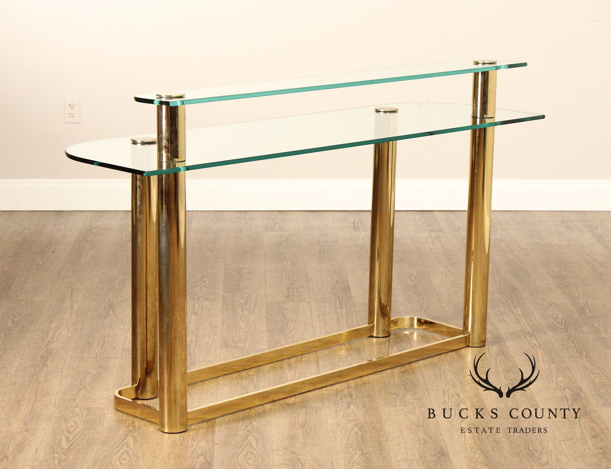 Hollywood Regency Postmodern Two-Tier Glass Top Console Table