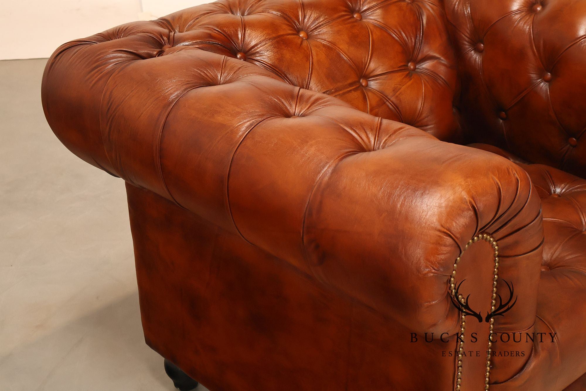 Chesterfield Style Pair of Brown Leather Club Chairs