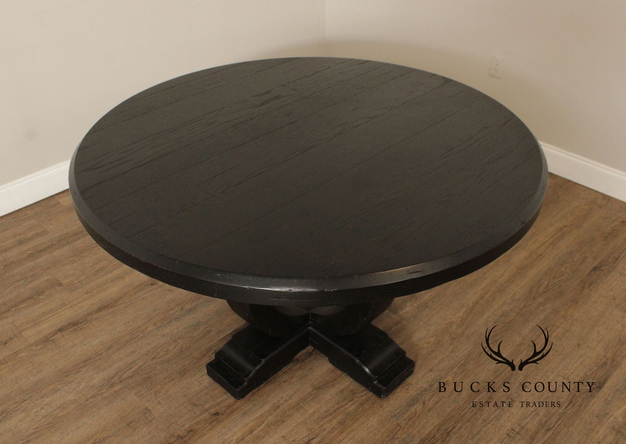 Ebonized Round Top Pedestal Dining Table