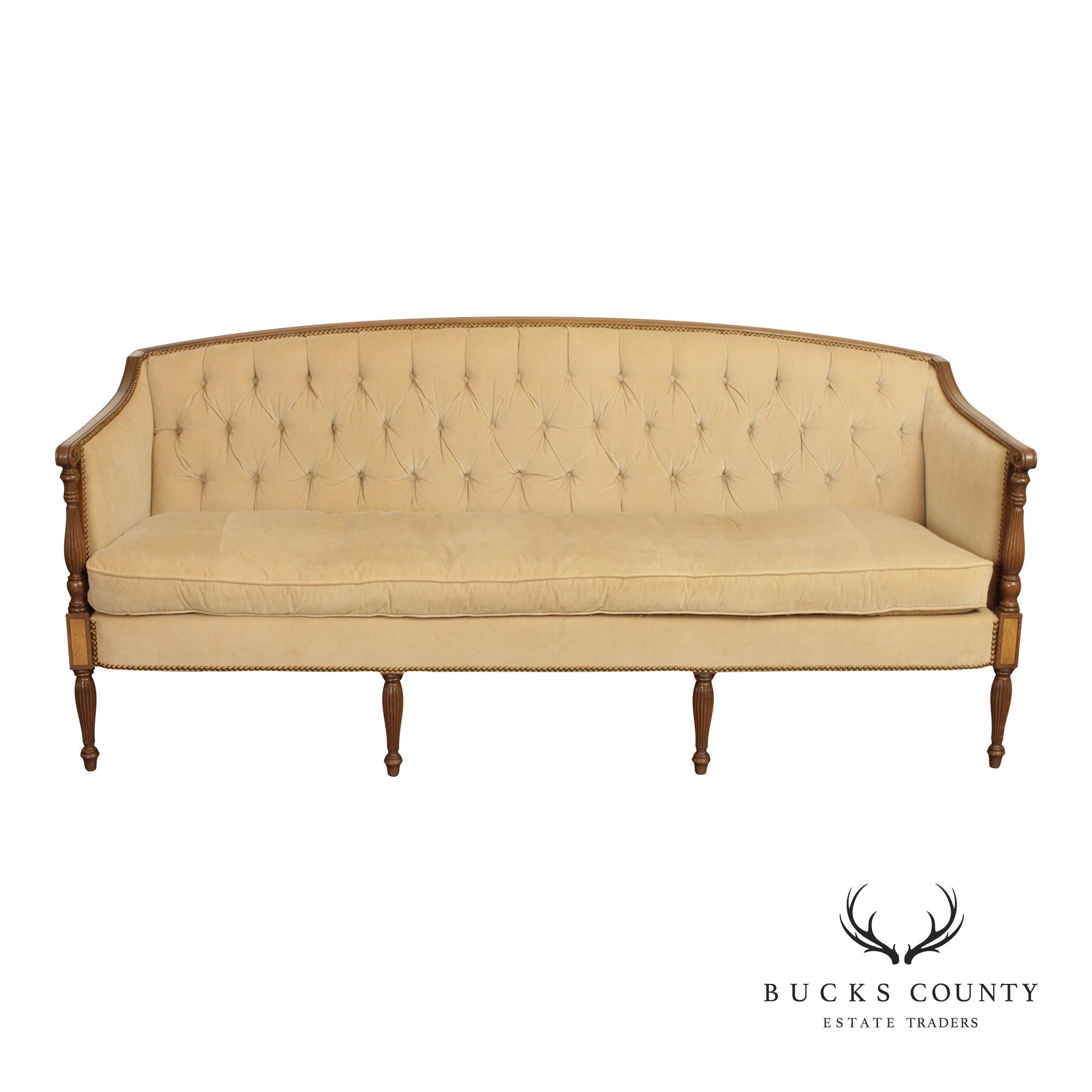 Sheraton Style Vintage Mahogany Tufted Sofa