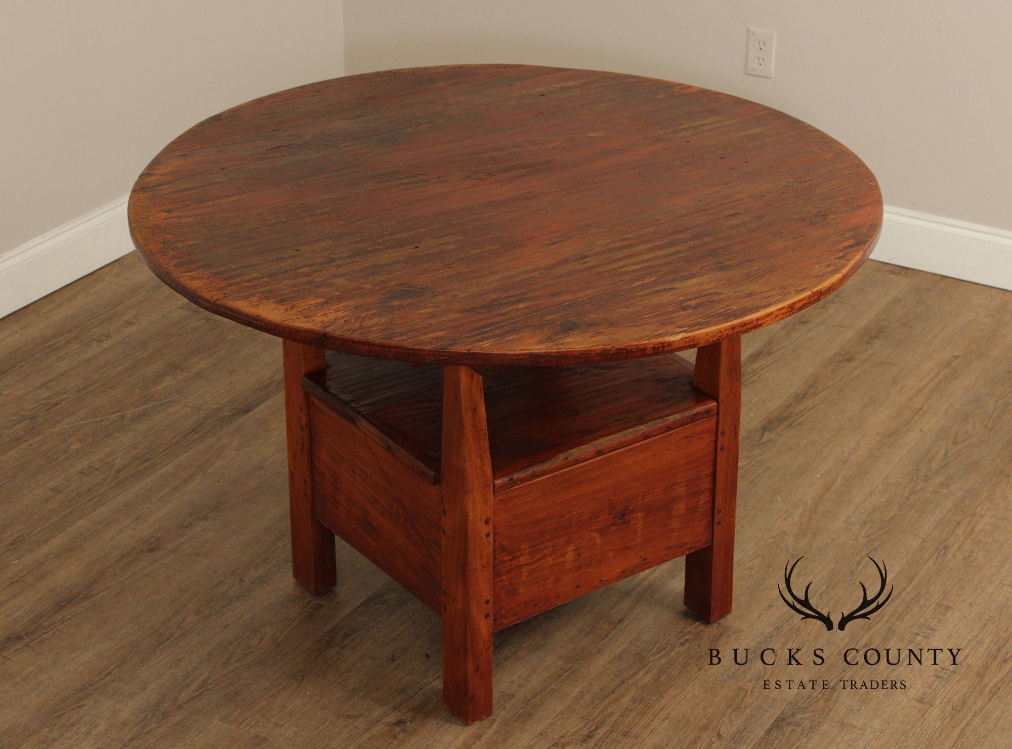 Antique Softwood Round Tilt Top Bench Dining Table