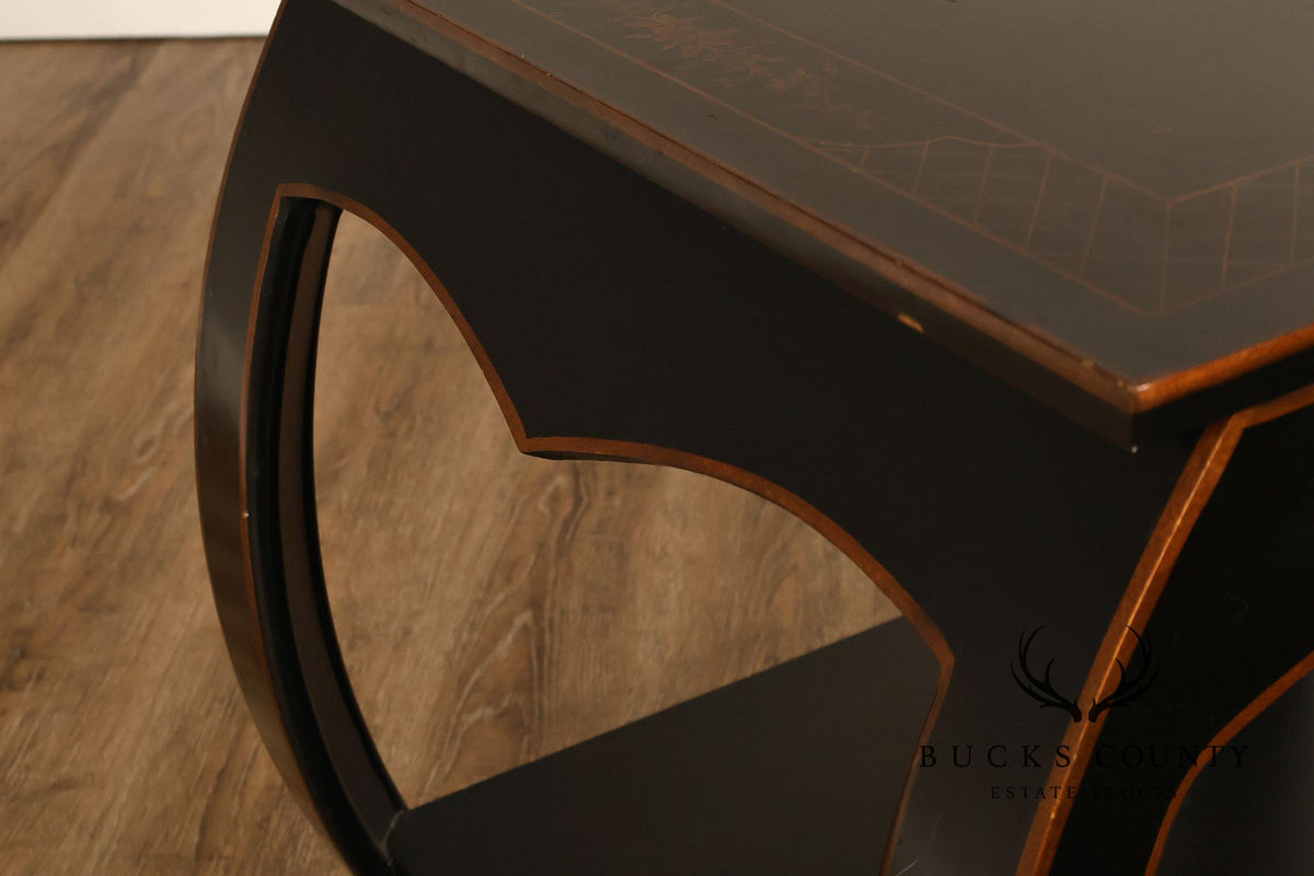 Harden Black Lacquered Chinoiserie Style Side Table With Inlay
