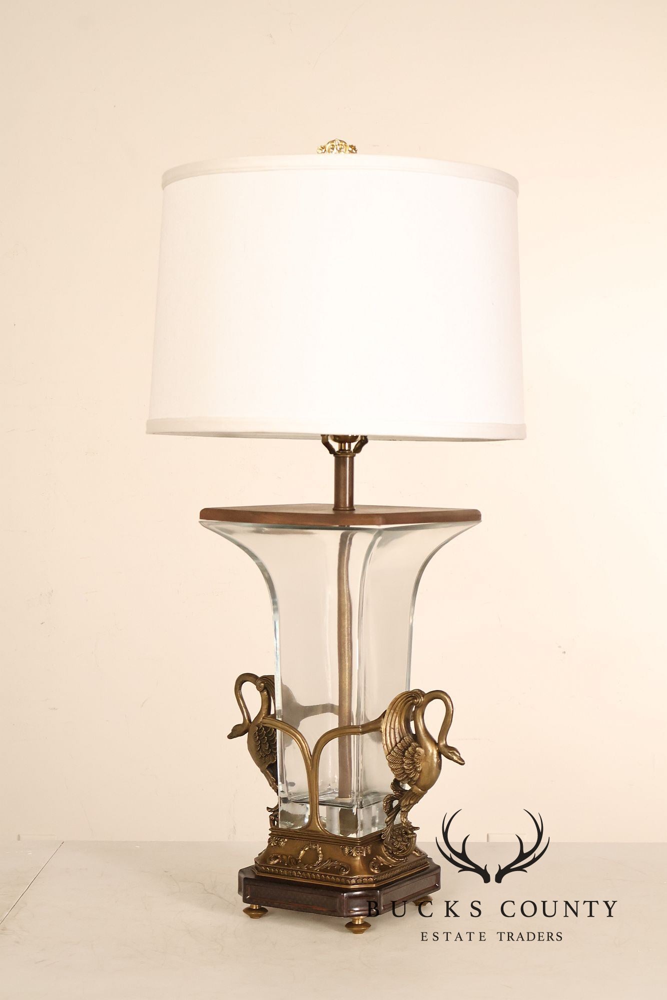 Castilian Brass Swan Motif Table Lamp with Glass Body