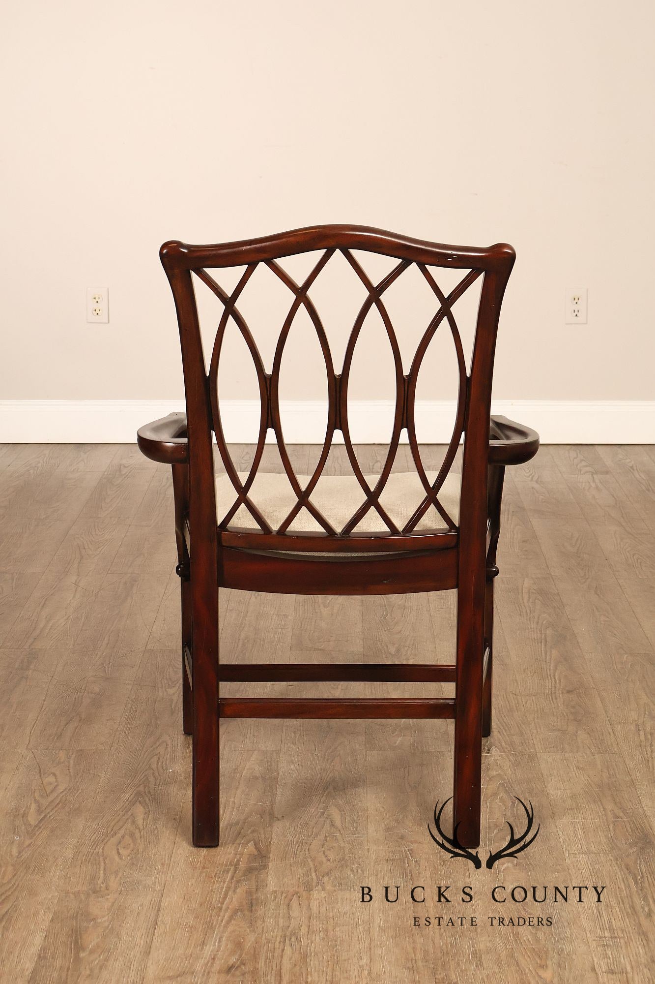 Theodore Alexander Pair Of Trellis Mahogany Dining Armchairs