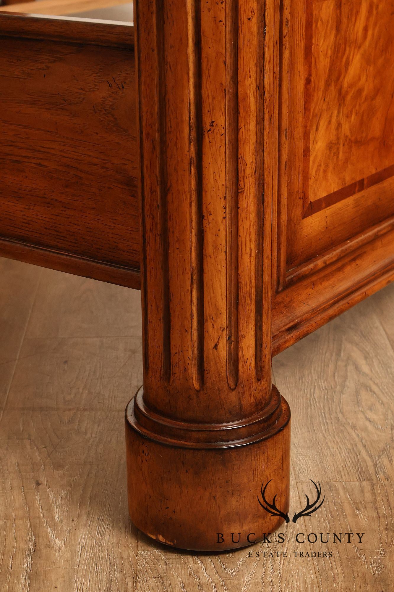 Drexel Heritage Venetian Collection Bookmatched Burl Wood King Four Poster Bed